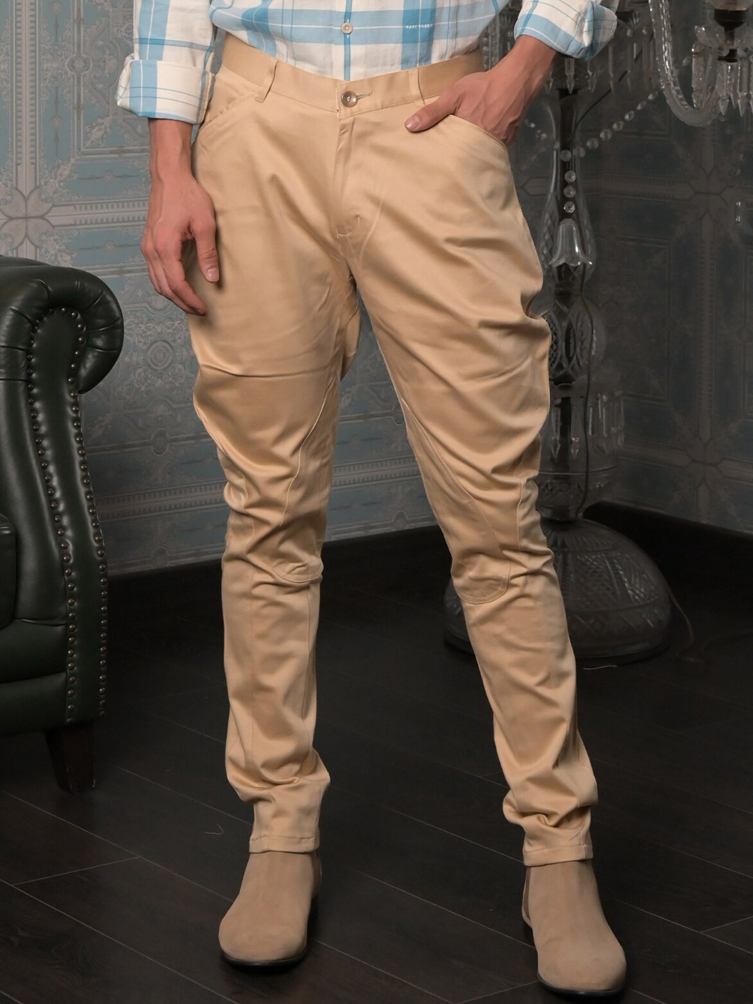 

ODETTE Men Comfort High-Rise Cotton Jodhpuris, Cream