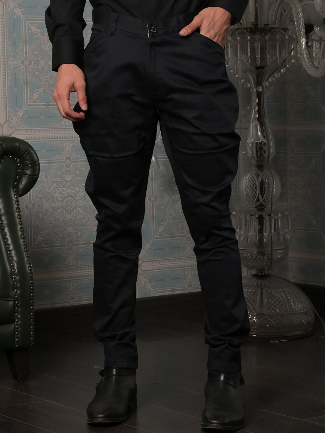

ODETTE Men Comfort High-Rise Cotton Jodhpuris, Black