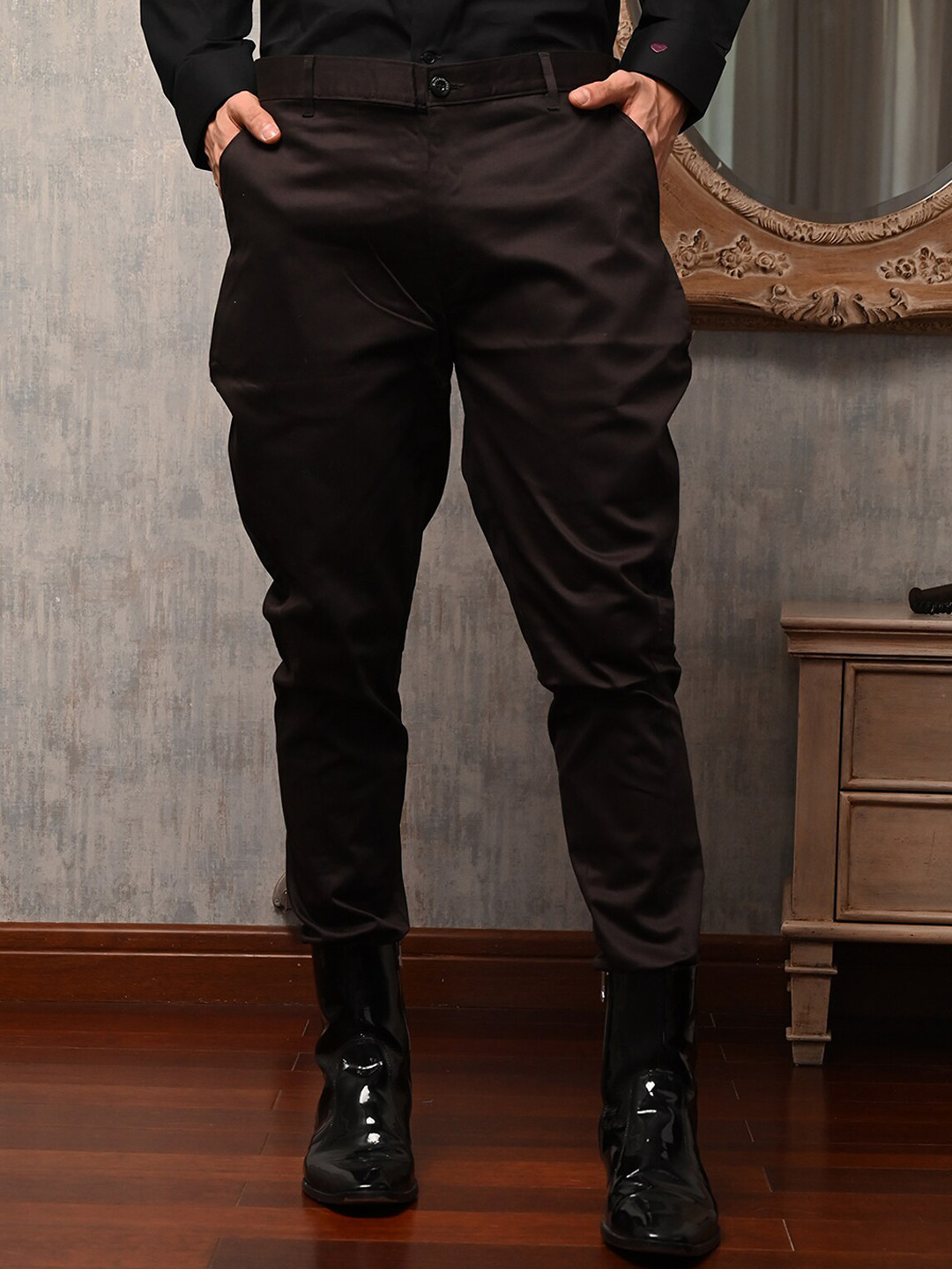 

ODETTE Men Comfort High-Rise Cotton Jodhpuris, Black