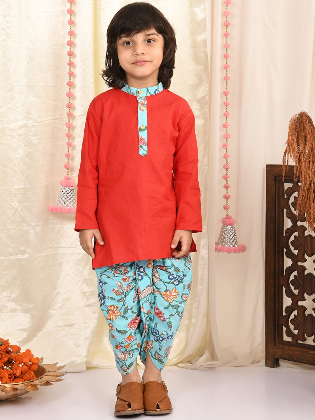 

Superminis Boys Pure Cotton Kurta with Dhoti Pants, Red