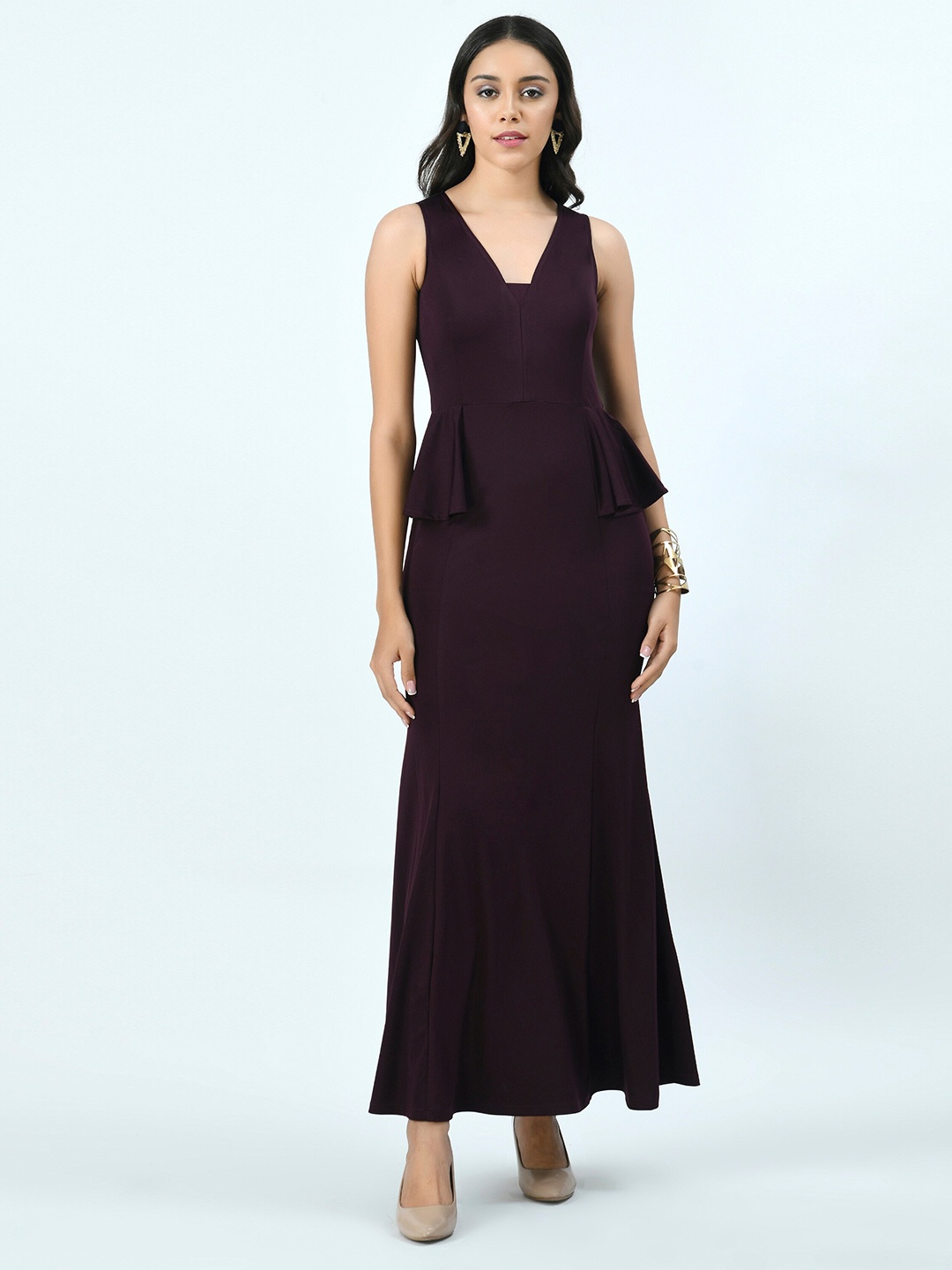 

V&M Chiffon V-Neck Sleeveless Maxi Dress, Burgundy