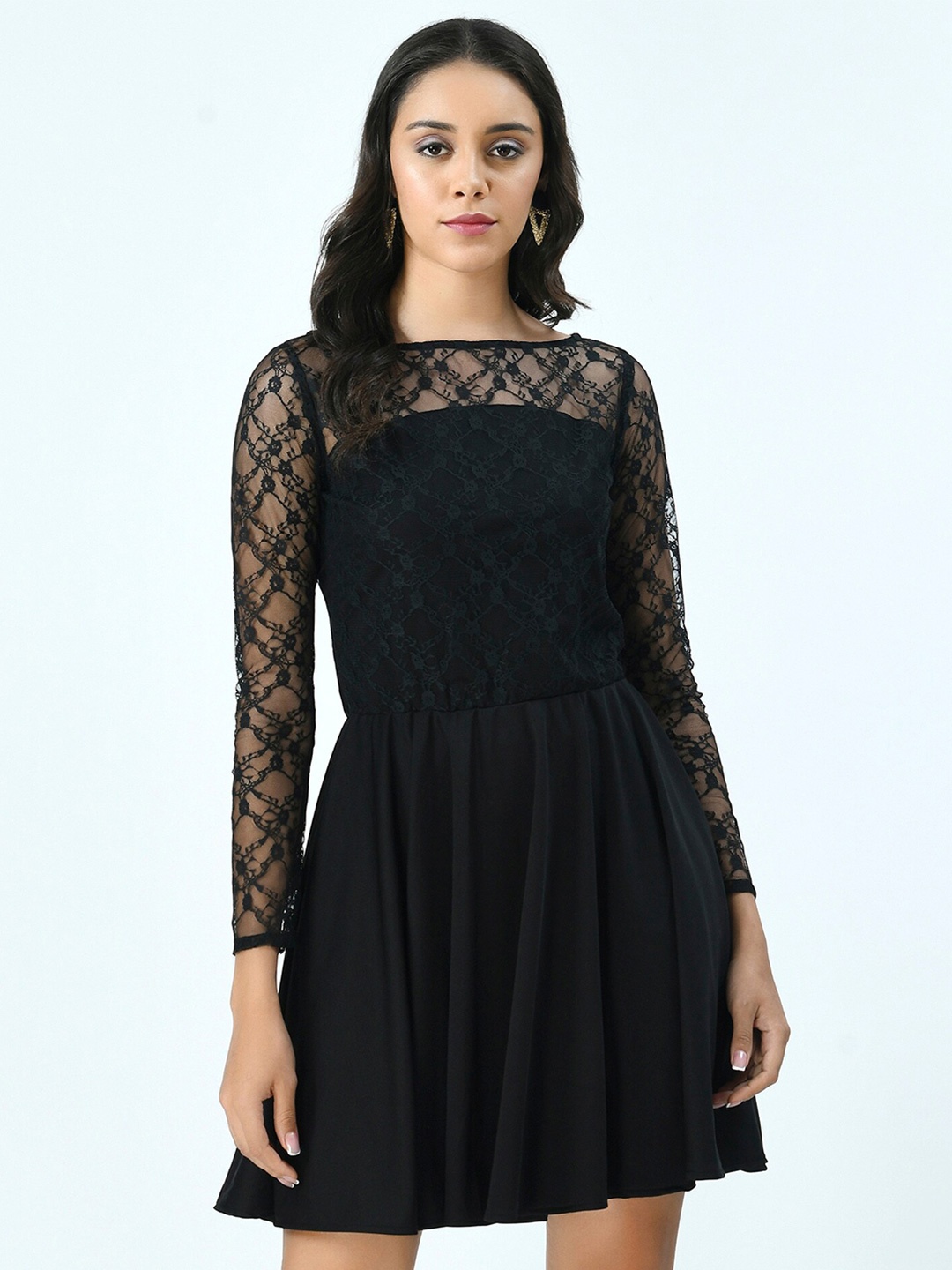 

V&M Self Design Boat Neck Fit & Flare Dress, Black