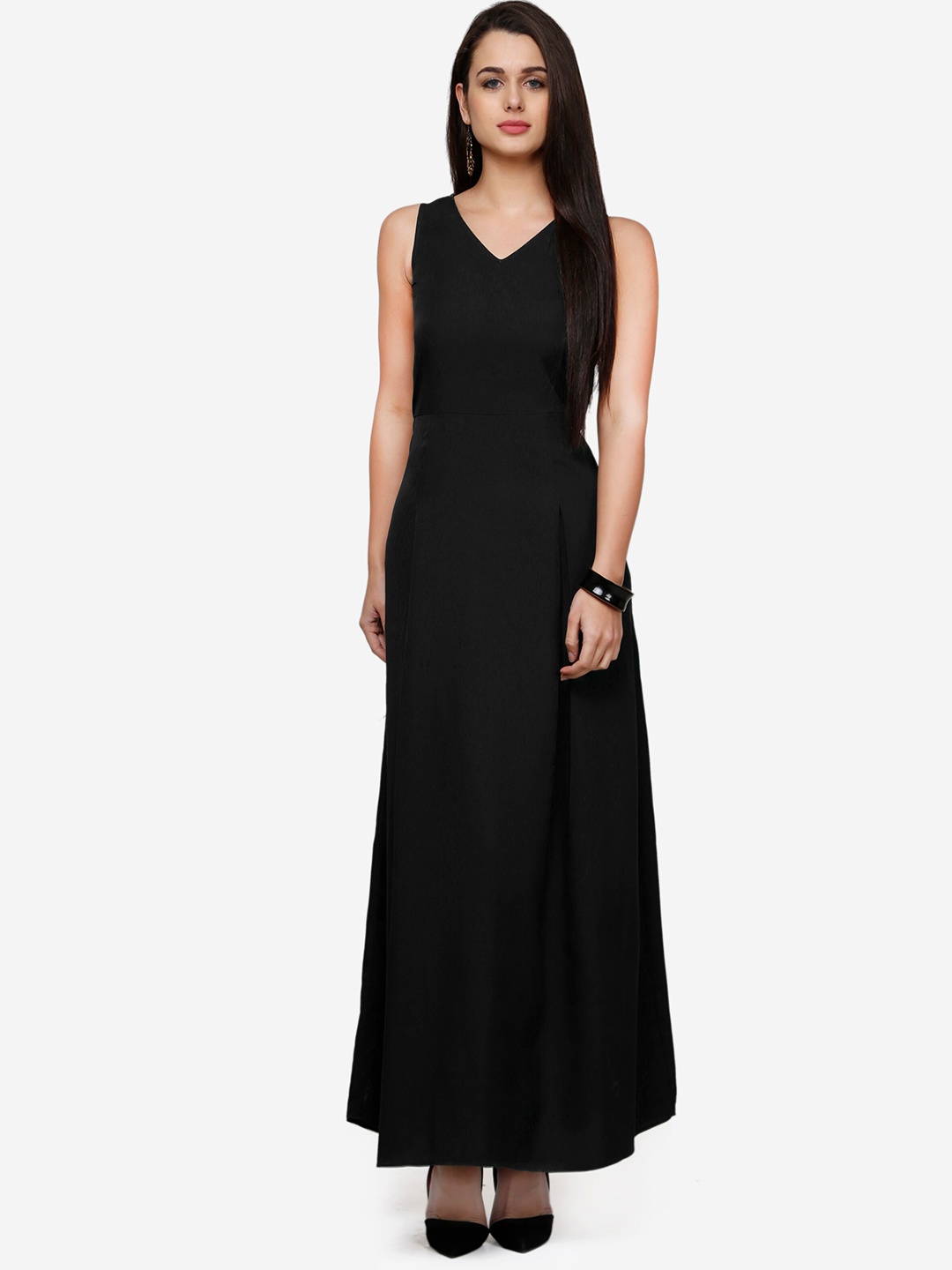 

V&M V-Neck Sleeveless Crepe Maxi Dress, Black