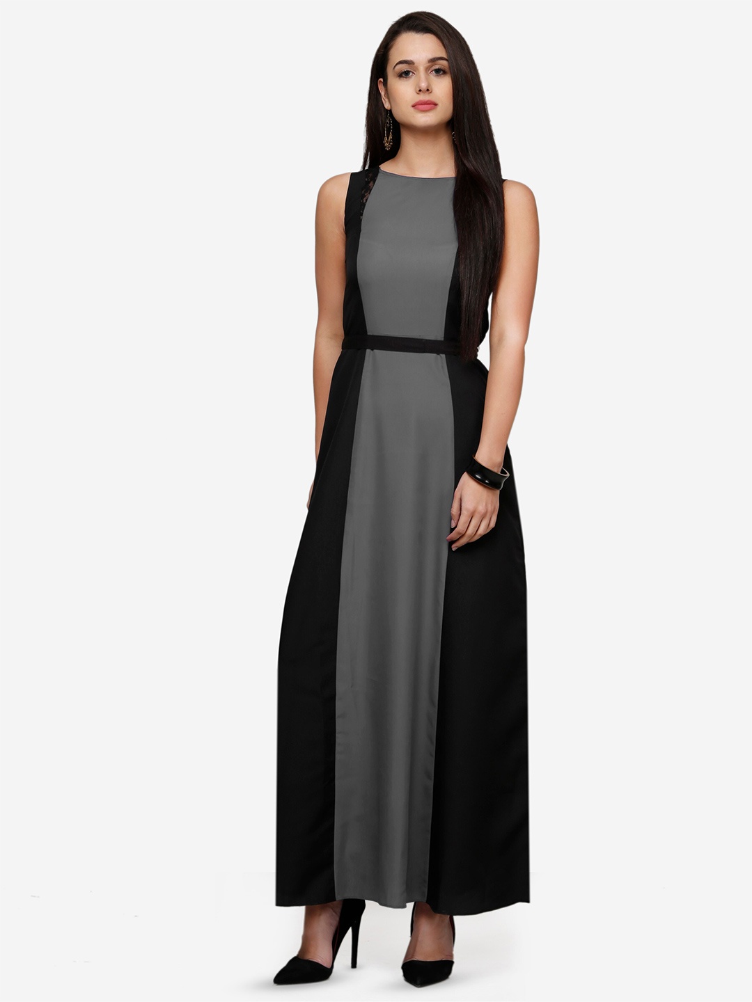 

V&M Colourblocked Crepe Maxi Dress, Grey