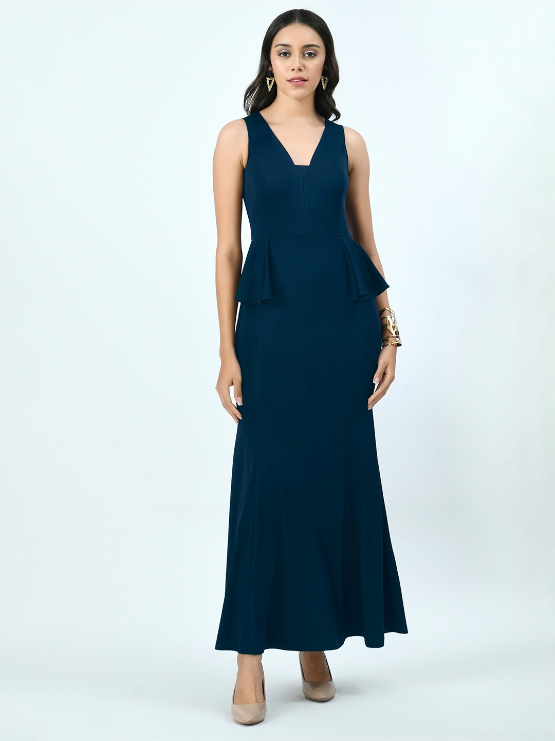 

V&M V-Neck Sleeveless Scuba Flared Maxi Dress, Teal