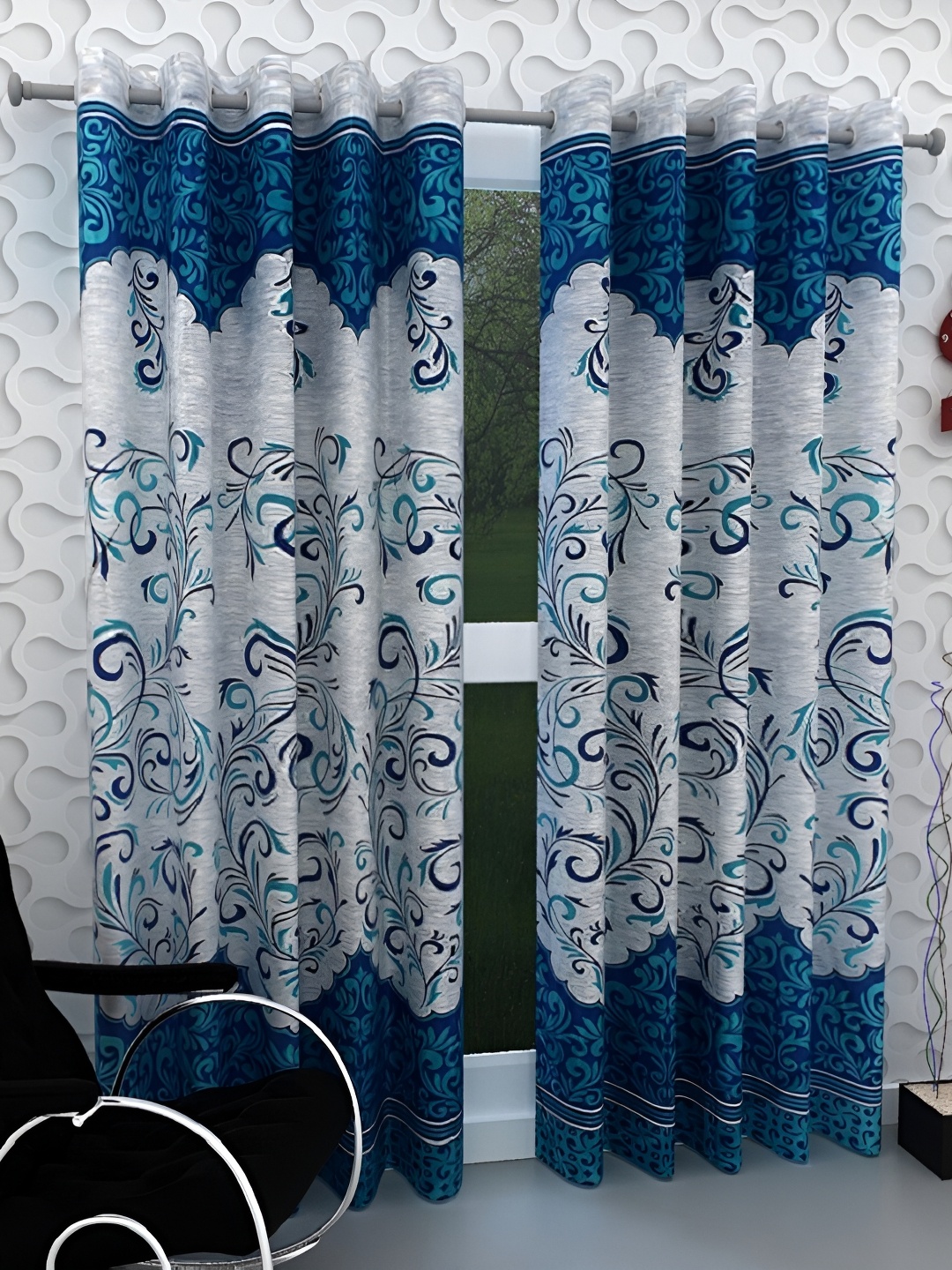 

Panipat Textile Hub Blue & Grey 2 Pcs Floral Door Curtain