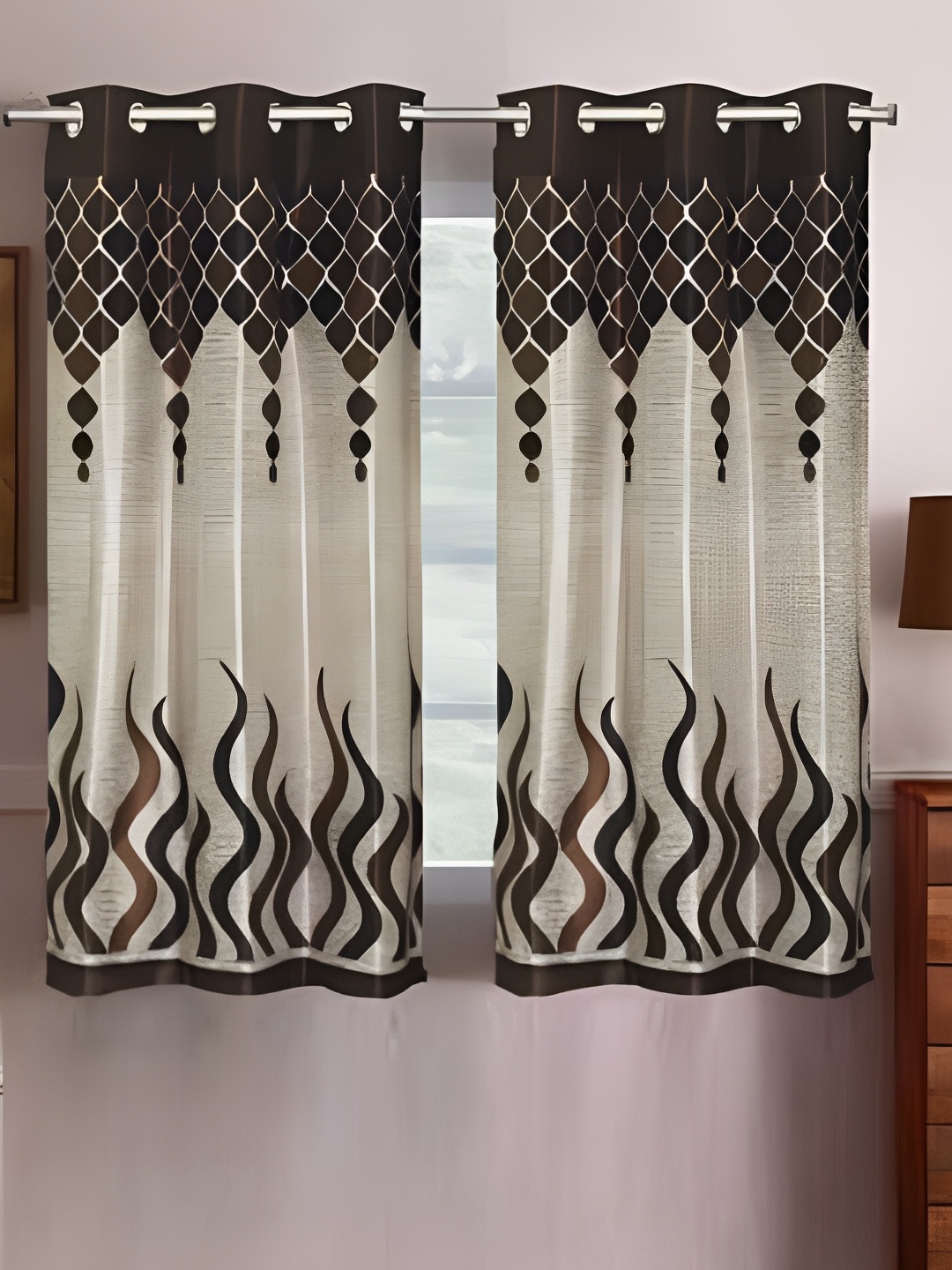 

Panipat Textile Hub Brown & Beige 2 Pcs Floral Window Curtain