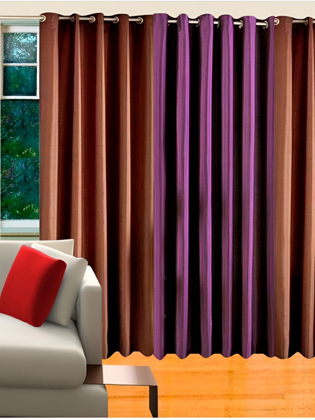 

Panipat Textile Hub Purple & Brown 3 Pieces Long Door Curtains