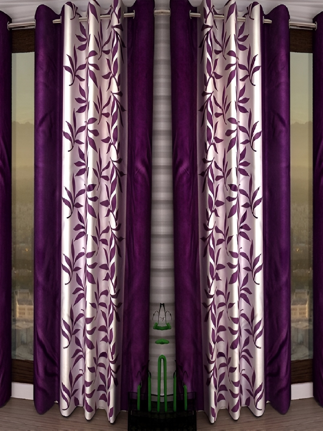 

Panipat Textile Hub Purple & Cream 4 Pieces Door Curtains
