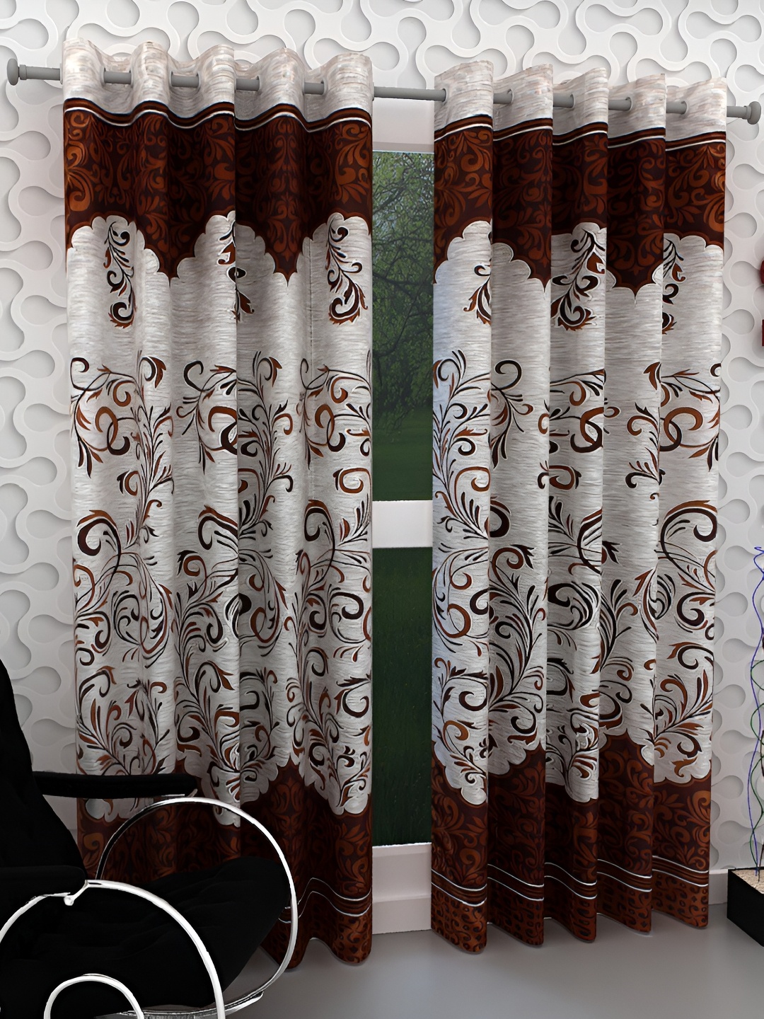 

Panipat Textile Hub Brown & White 2 Pieces Floral Door Curtains