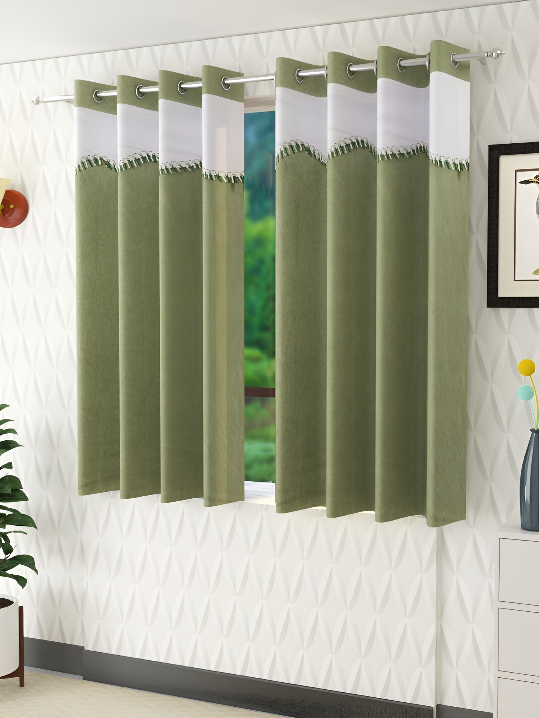 

Panipat Textile Hub Green & White 2 Pieces Window Curtains