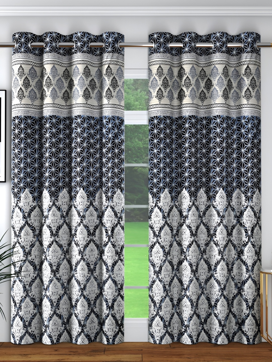 

Panipat Textile Hub Grey & White 2 Pieces Floral Room Darkening Door Curtains