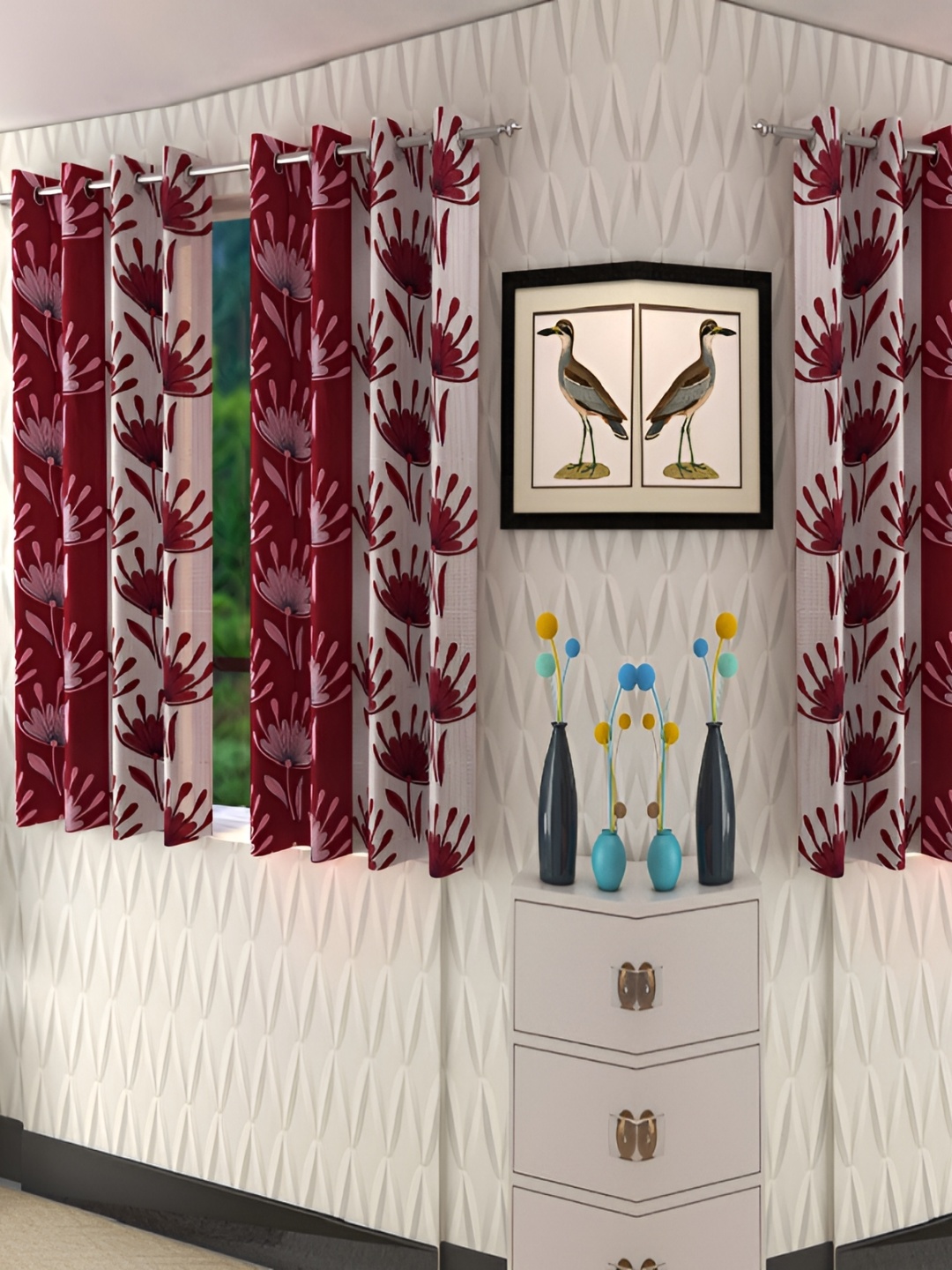 

Panipat Textile Hub Maroon & White 4 Pieces Floral Printed Window Curtain