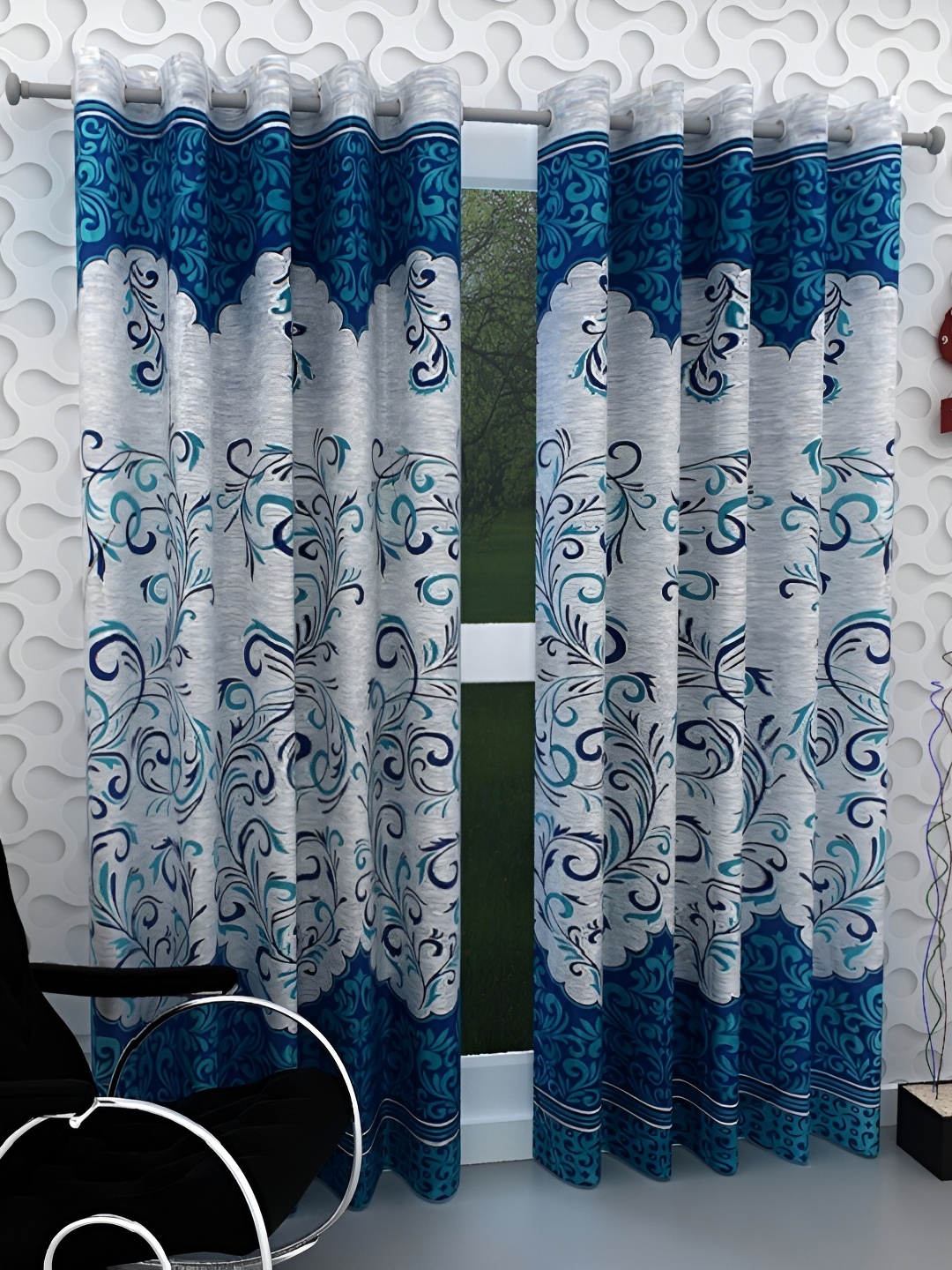 

Panipat Textile Hub Blue & White 2 Pieces Floral Printed Window Curtains