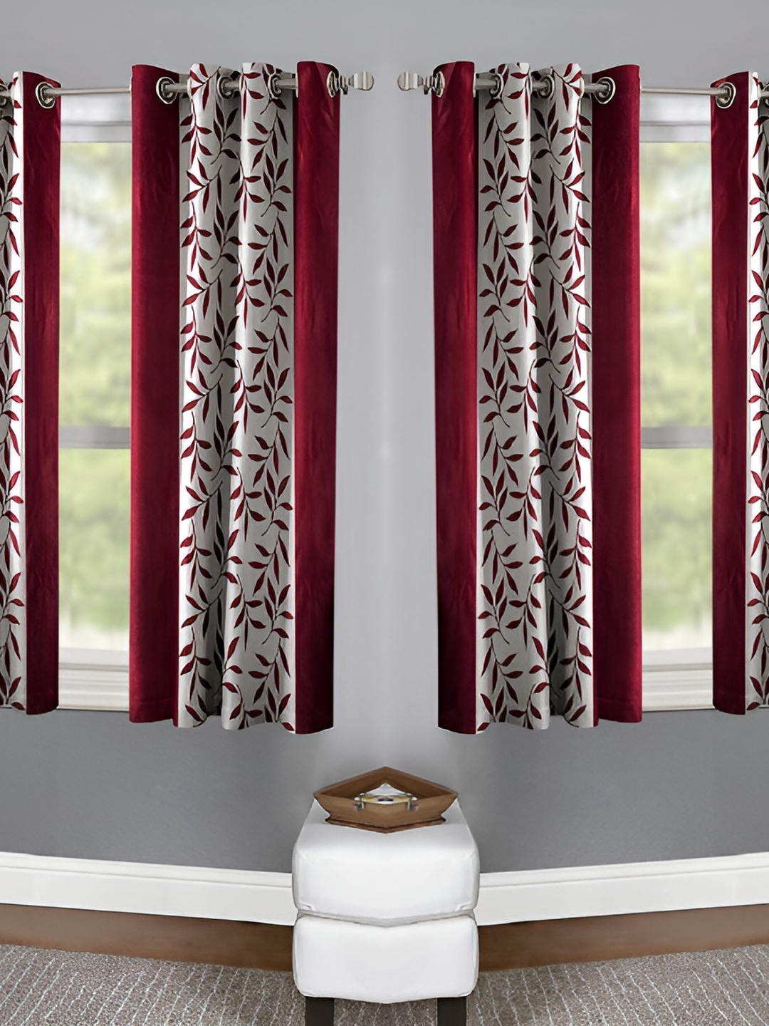 

Panipat Textile Hub Maroon & Grey 4 Pieces Floral Printed Window Curtains
