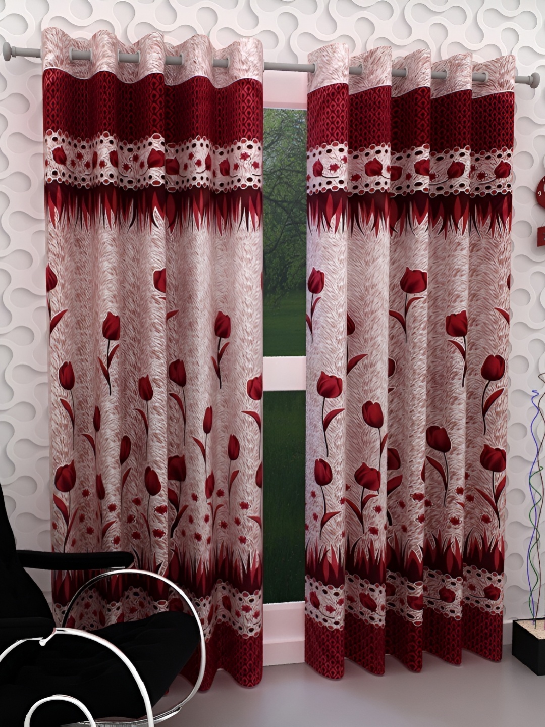 

Panipat Textile Hub Maroon & Off White 2 Pieces Floral Printed Door Curtains