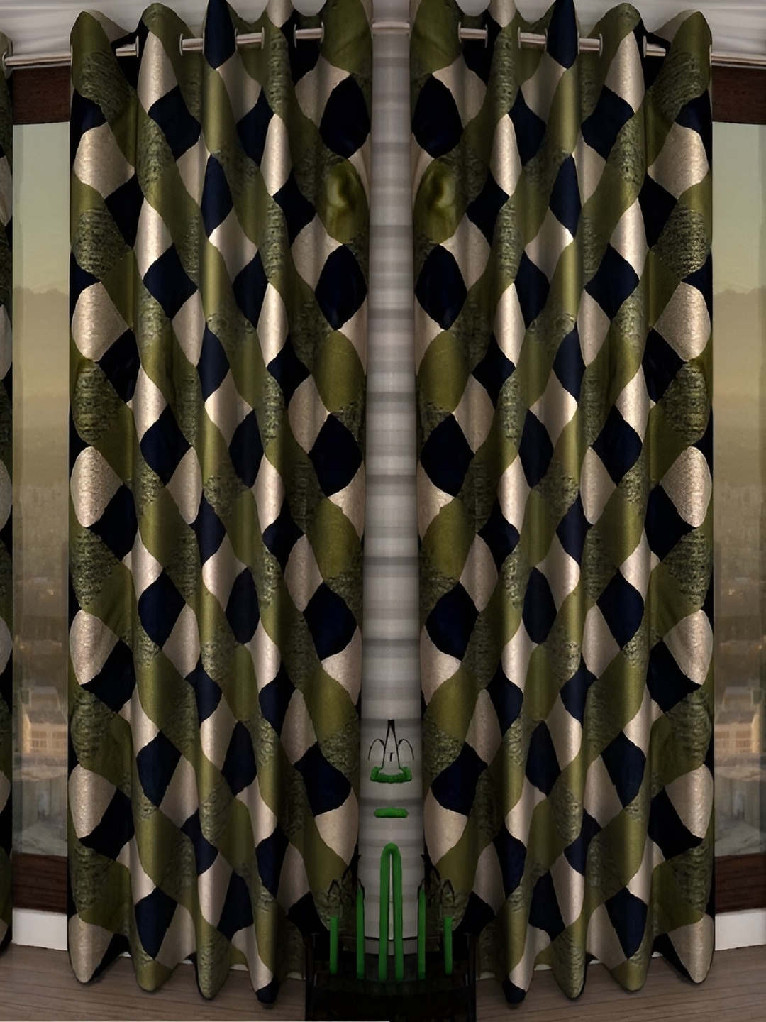 

Panipat Textile Hub Green & Beige 4 Pieces Geometric Printed Door Curtain