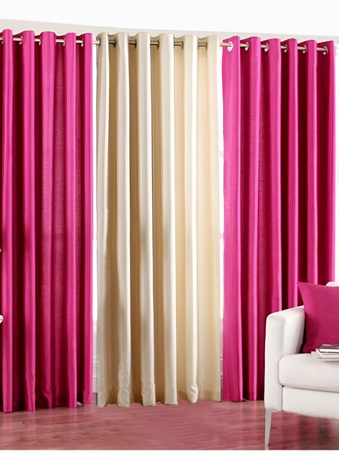 

Panipat Textile Hub Pink & Cream 3 Pieces Window Curtains