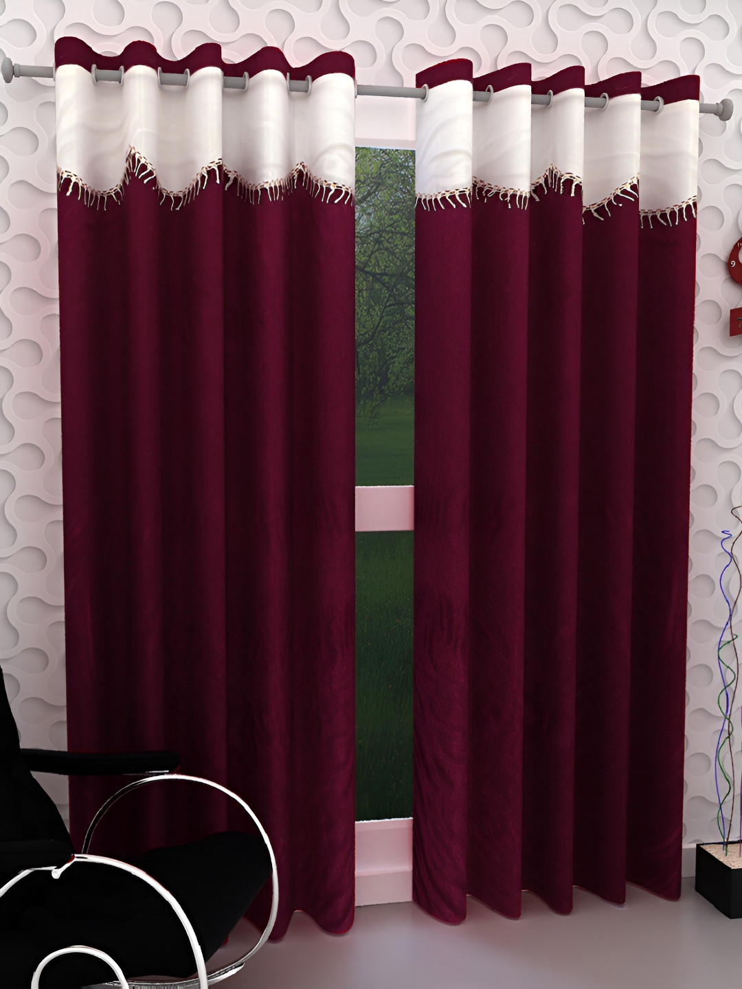 

Panipat Textile Hub Maroon & White 2 Pieces Room Darkening Long Door Curtain