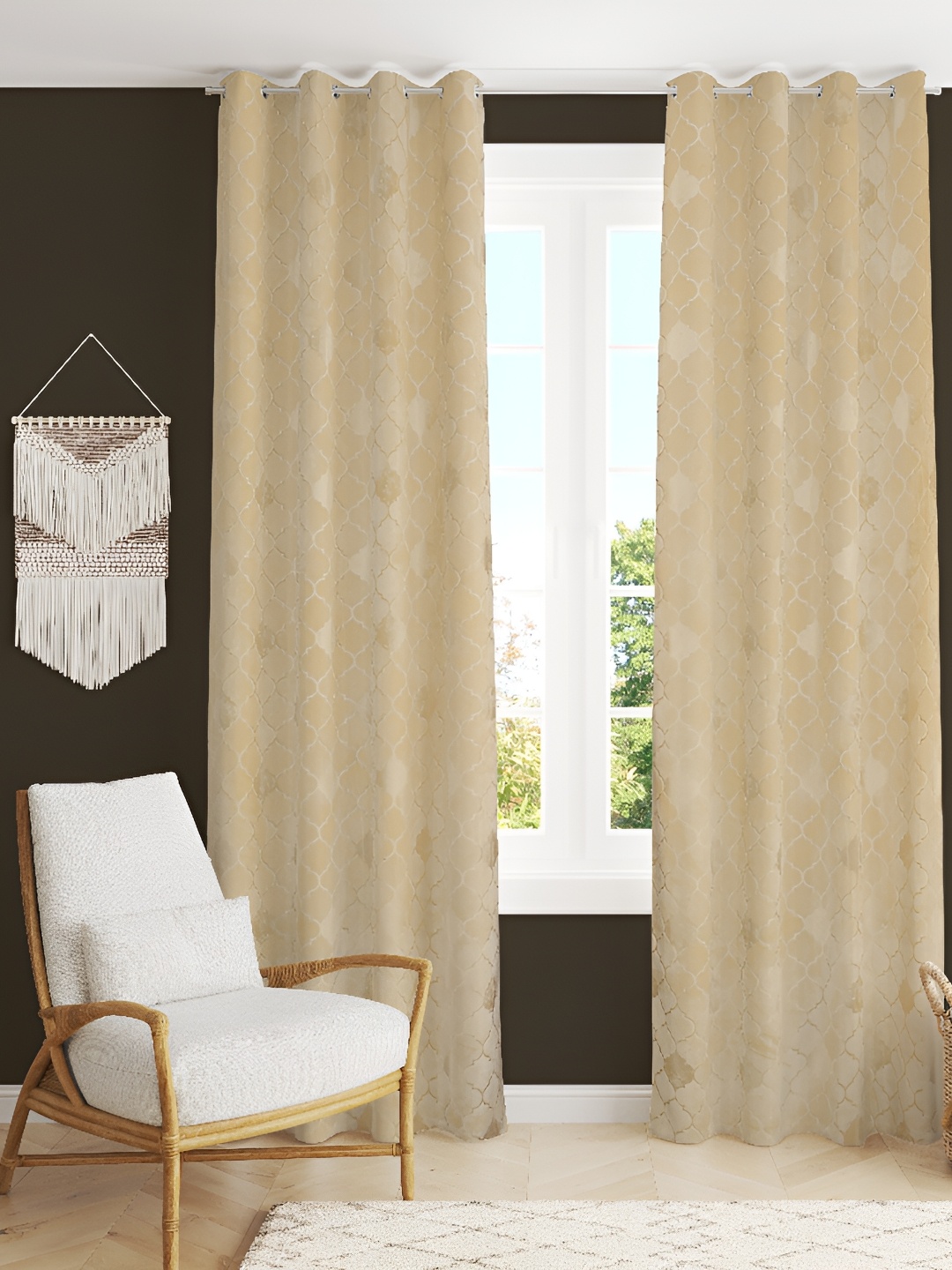 

Panipat Textile Hub Beige 2 Pieces Self Design Room Darkening Long Door Curtain