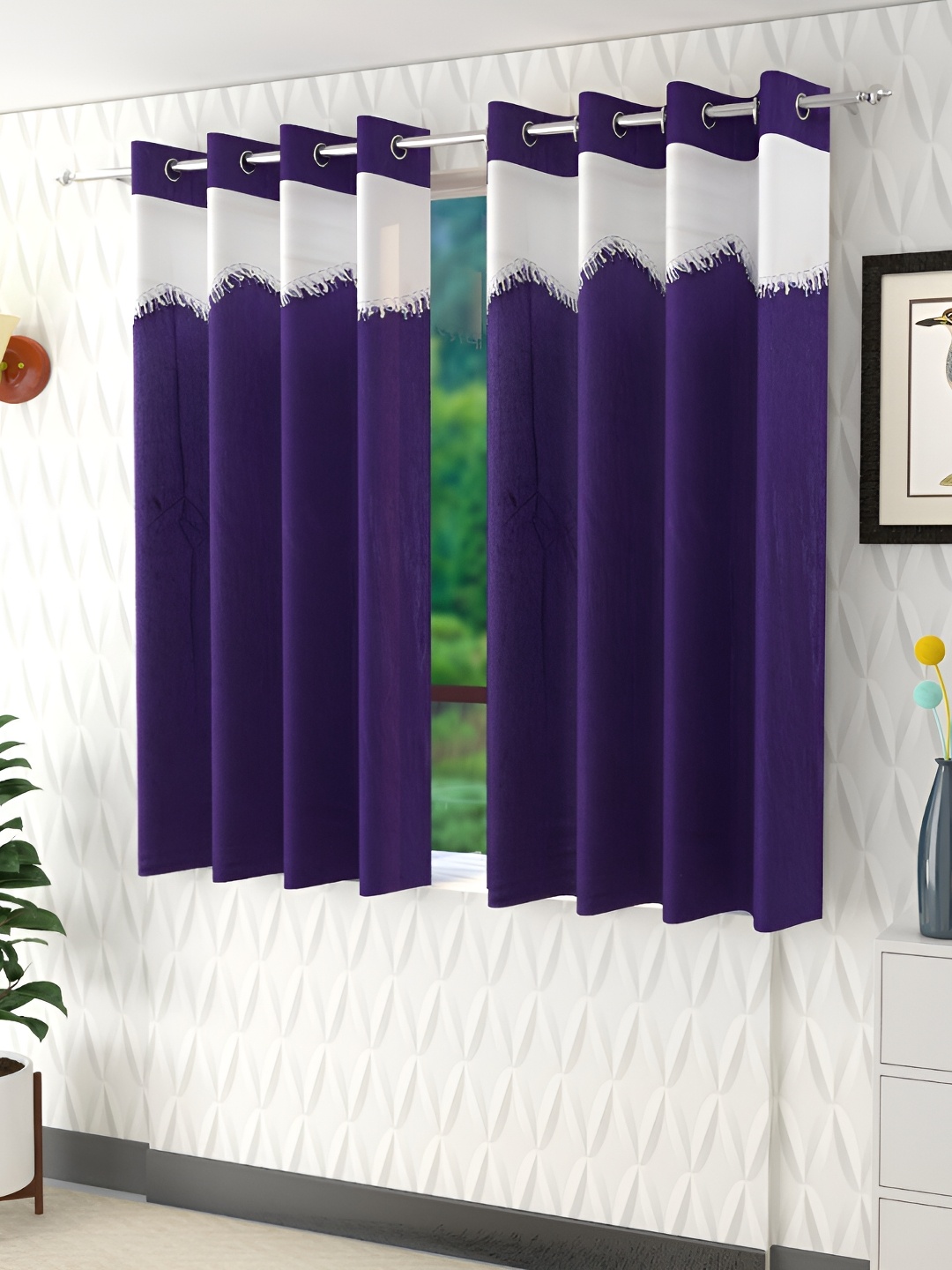 

Panipat Textile Hub Purple & White 2 Pieces Window Curtain