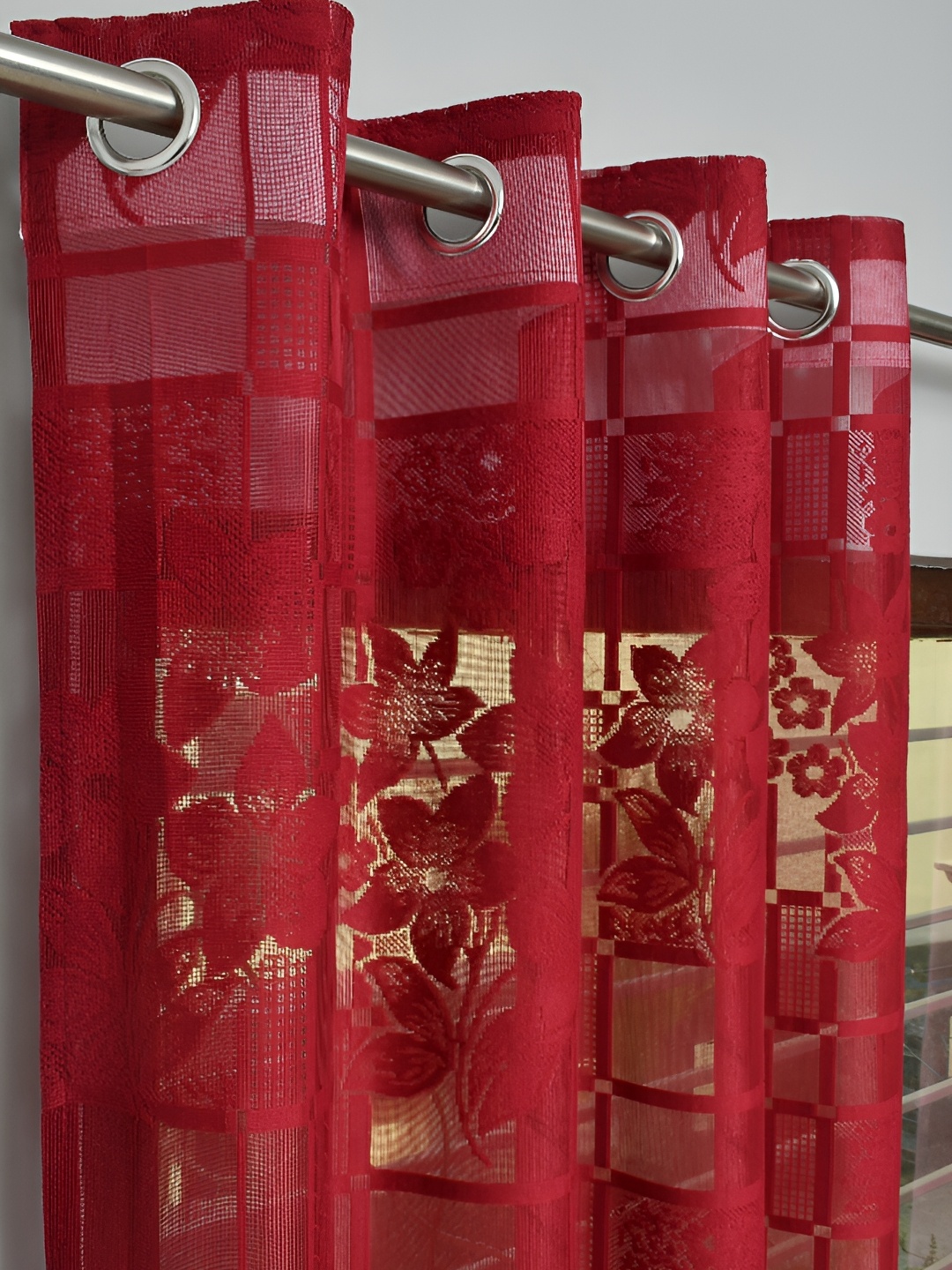 

Panipat Textile Hub Red & Beige 2 Pieces Window Curtain