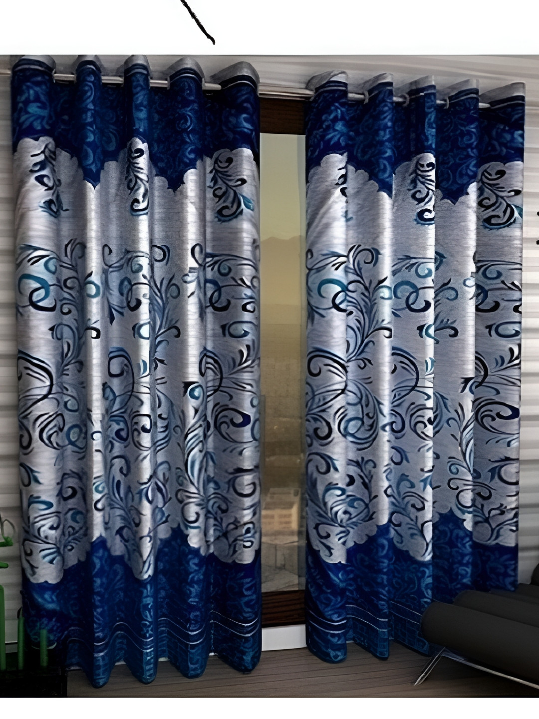 

Panipat Textile Hub Blue & Grey 2 Pieces Floral Printed Door Curtains