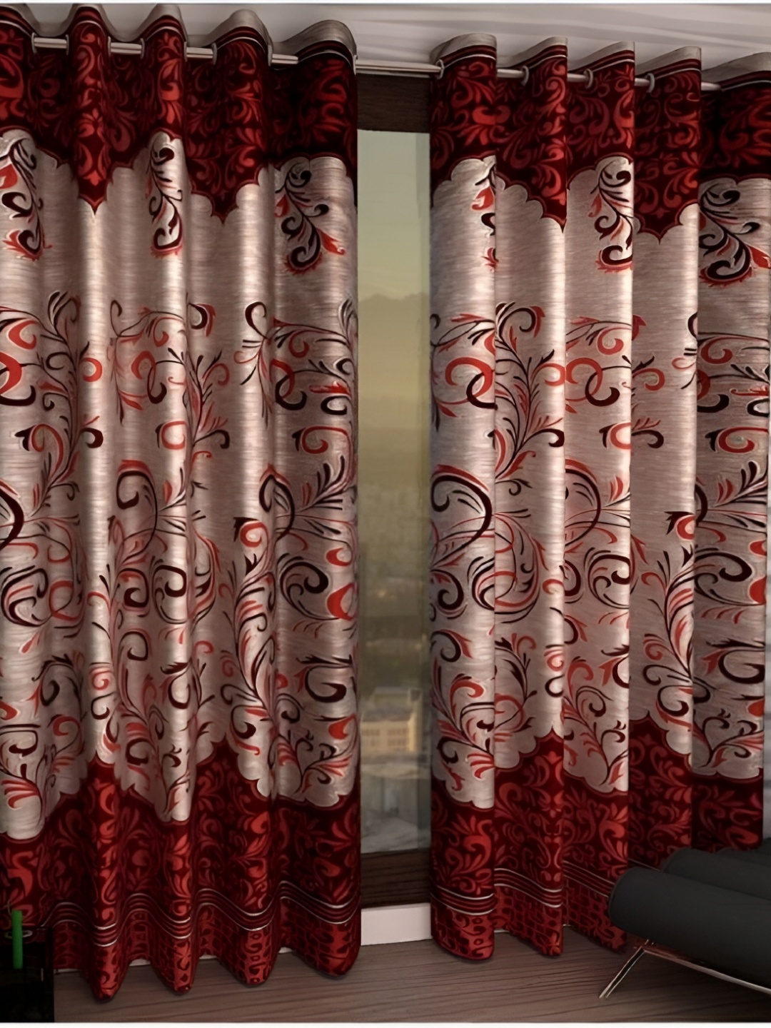 

Panipat Textile Hub Maroon & Cream-Coloured 2 Pieces Floral Printed Door Curtains