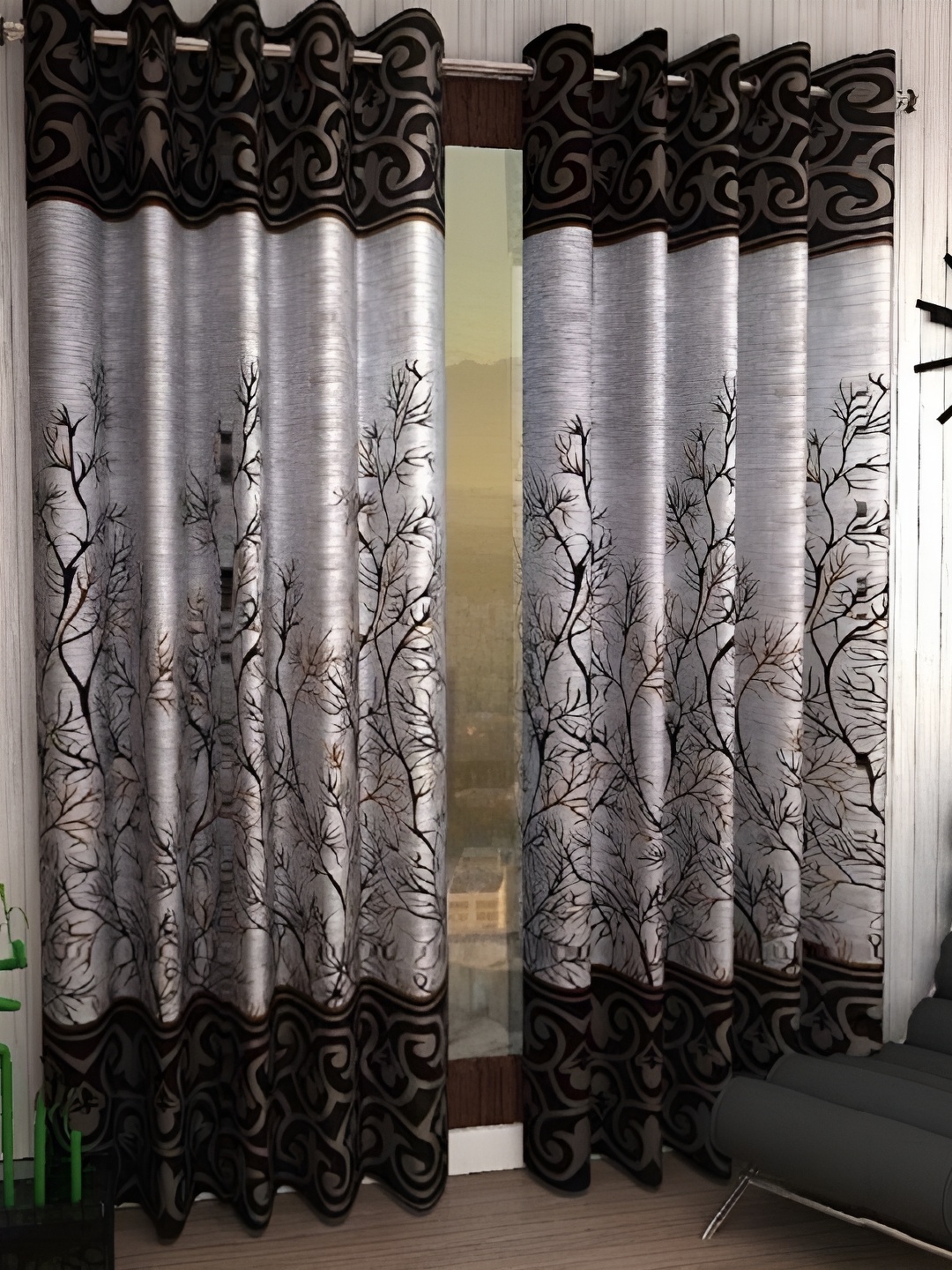

Panipat Textile Hub Brown & Grey 2 Pieces Semi Transparent Window Curtain