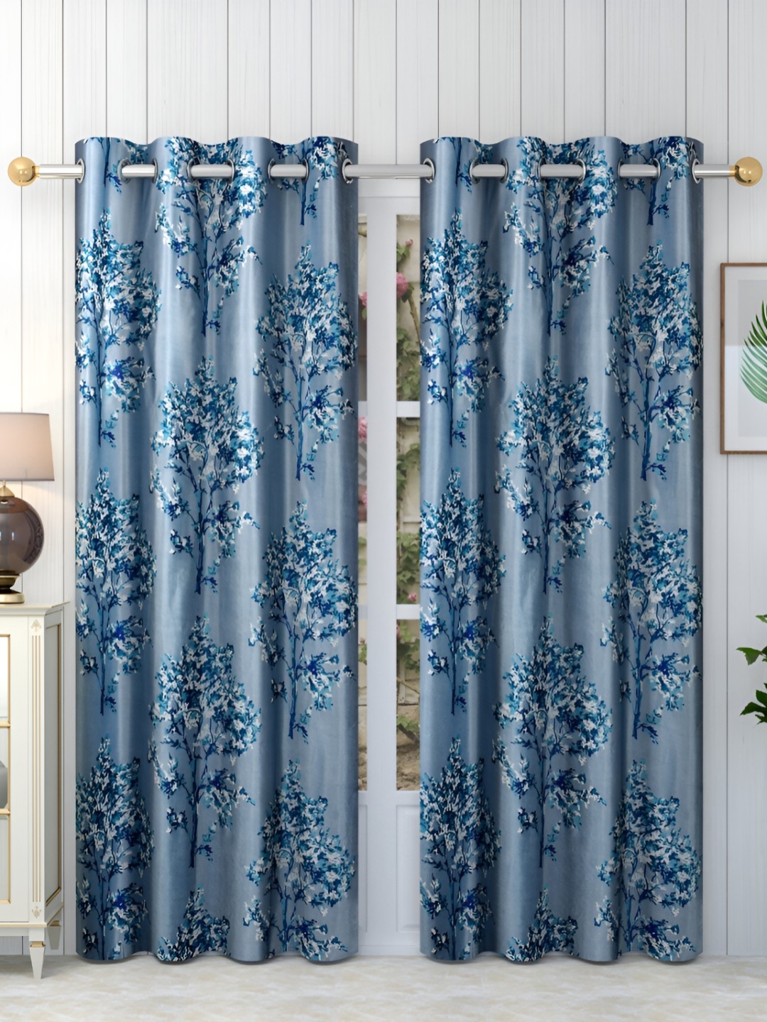 

Panipat Textile Hub Blue & White 4 Pieces Floral Printed Door Curtains