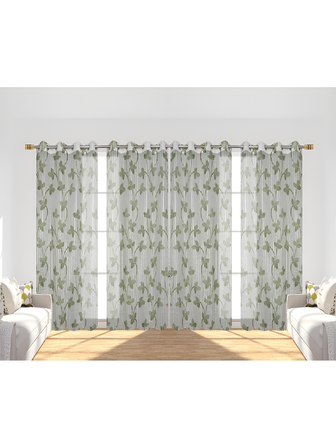 

Panipat Textile Hub Green & Off White 4 Pieces Floral Semi-Sheer Window Curtain