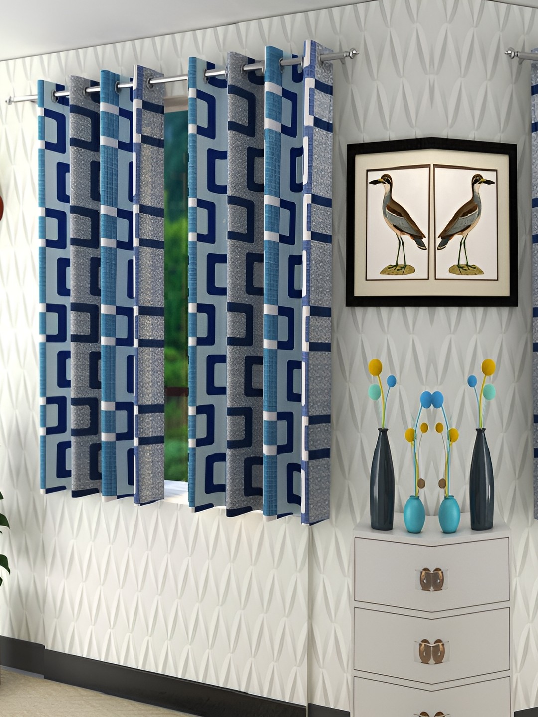 

Panipat Textile Hub Blue & Grey 4 Pieces Geometric Window Curtain