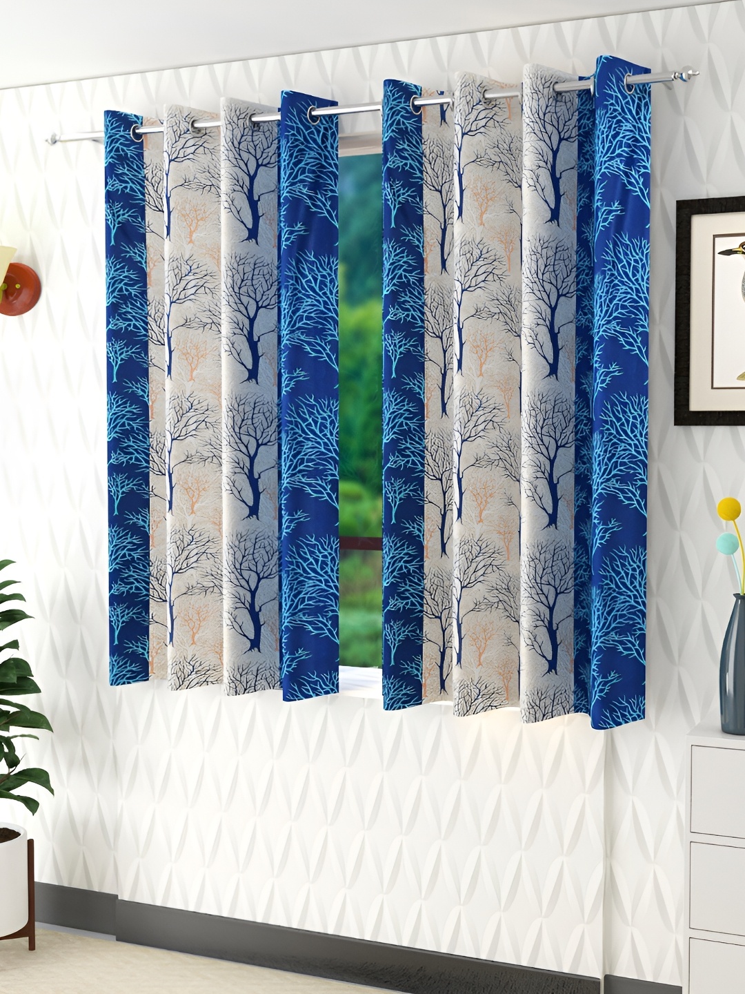 

Panipat Textile Hub Blue & White 4 Pieces Floral Window Curtain