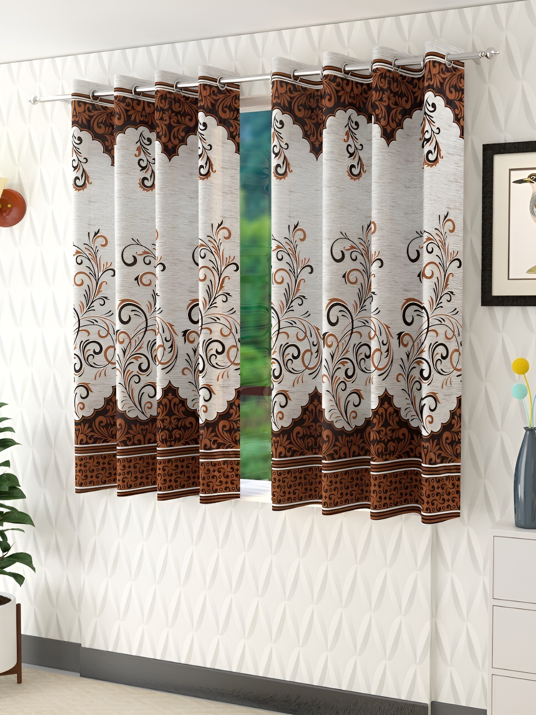 

Panipat Textile Hub Brown & White 4 Pieces Floral Window Curtain
