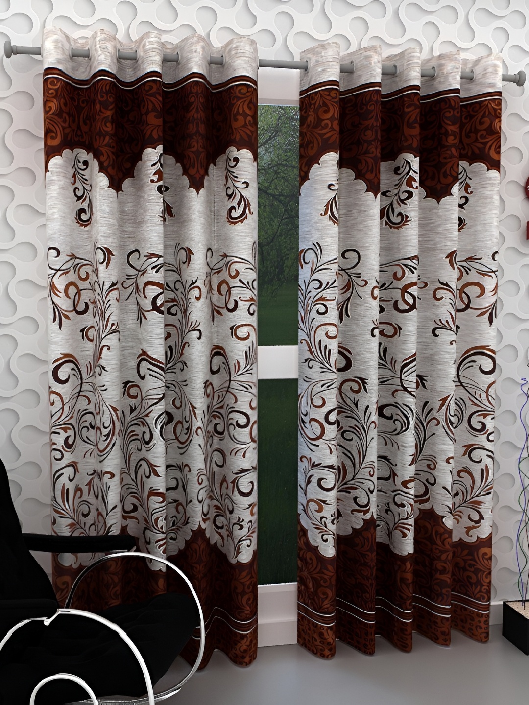 

Panipat Textile Hub Brown & White 2 Pieces Floral Printed Door Curtains