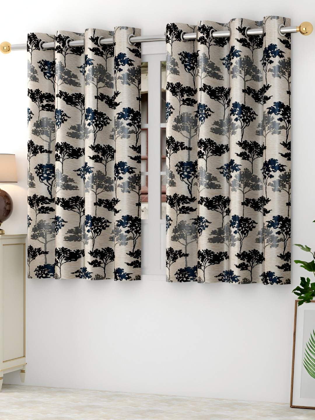 

Panipat Textile Hub Black & Cream-Coloured 4 Pcs Floral Printed Window Curtains