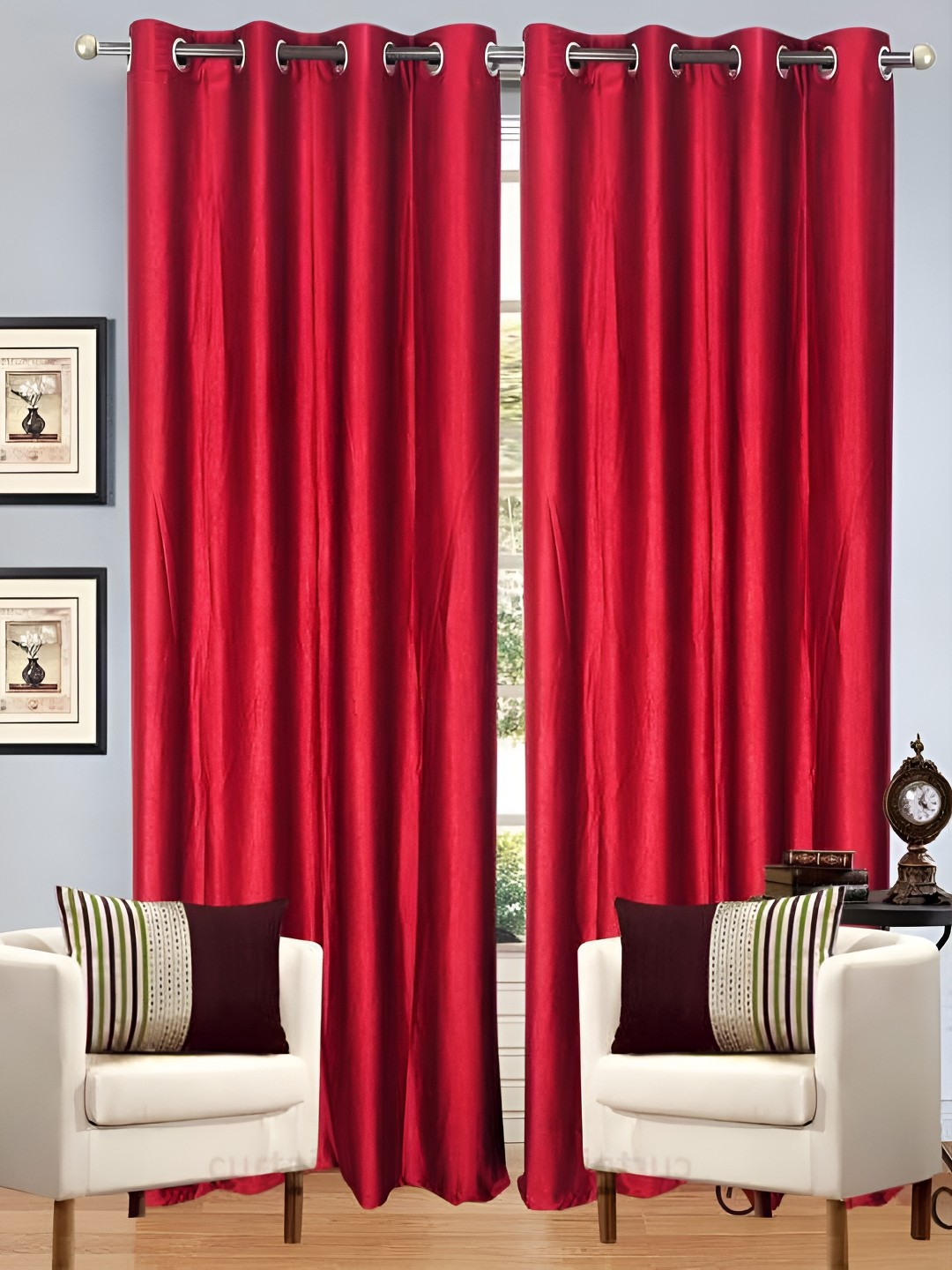 

Panipat Textile Hub Red 2 Pieces Room Darkening Window Curtains