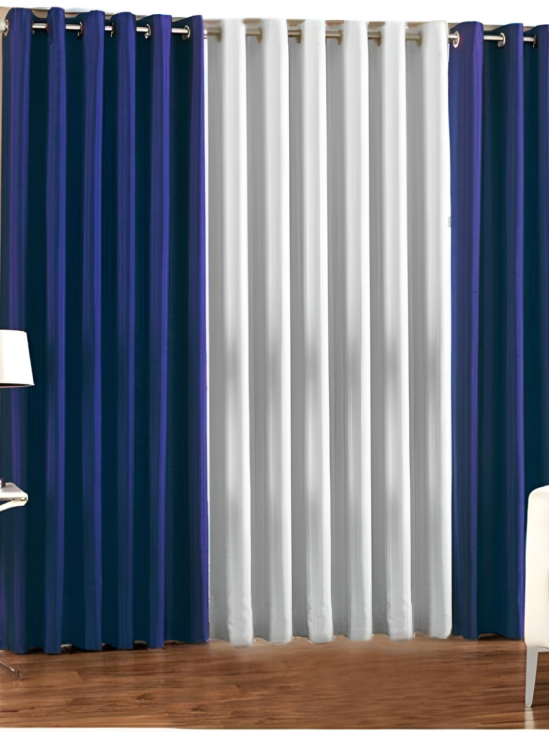 

Panipat Textile Hub White & Blue 3 Pieces Window Curtains
