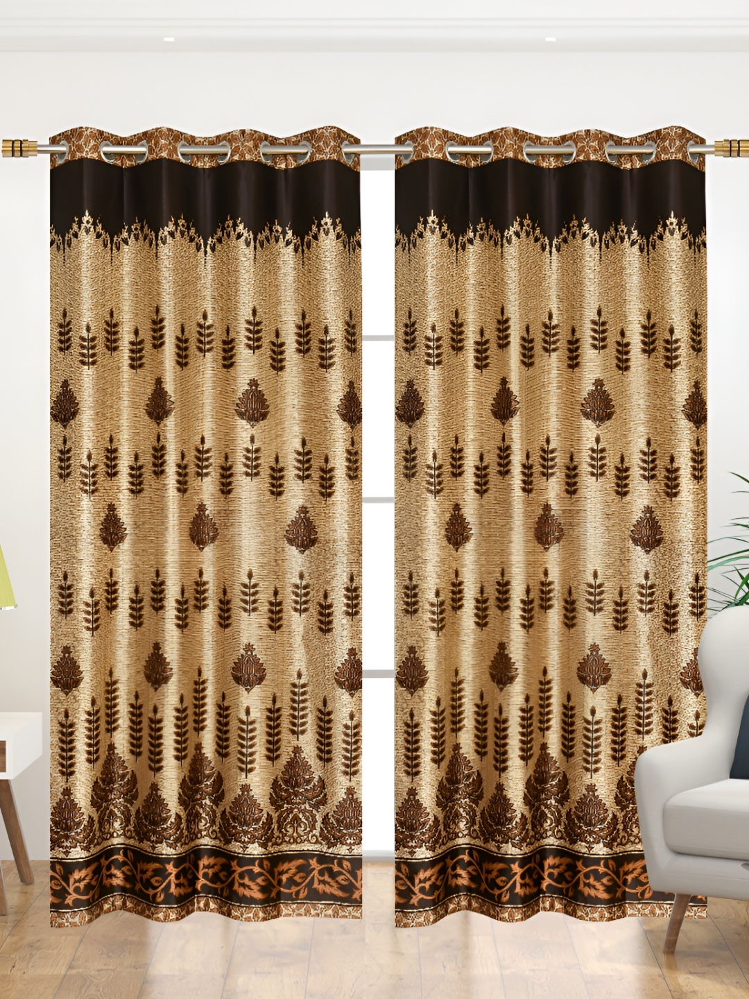 

Panipat Textile Hub Brown & Cream 2 Pieces Floral Printed Door Curtains