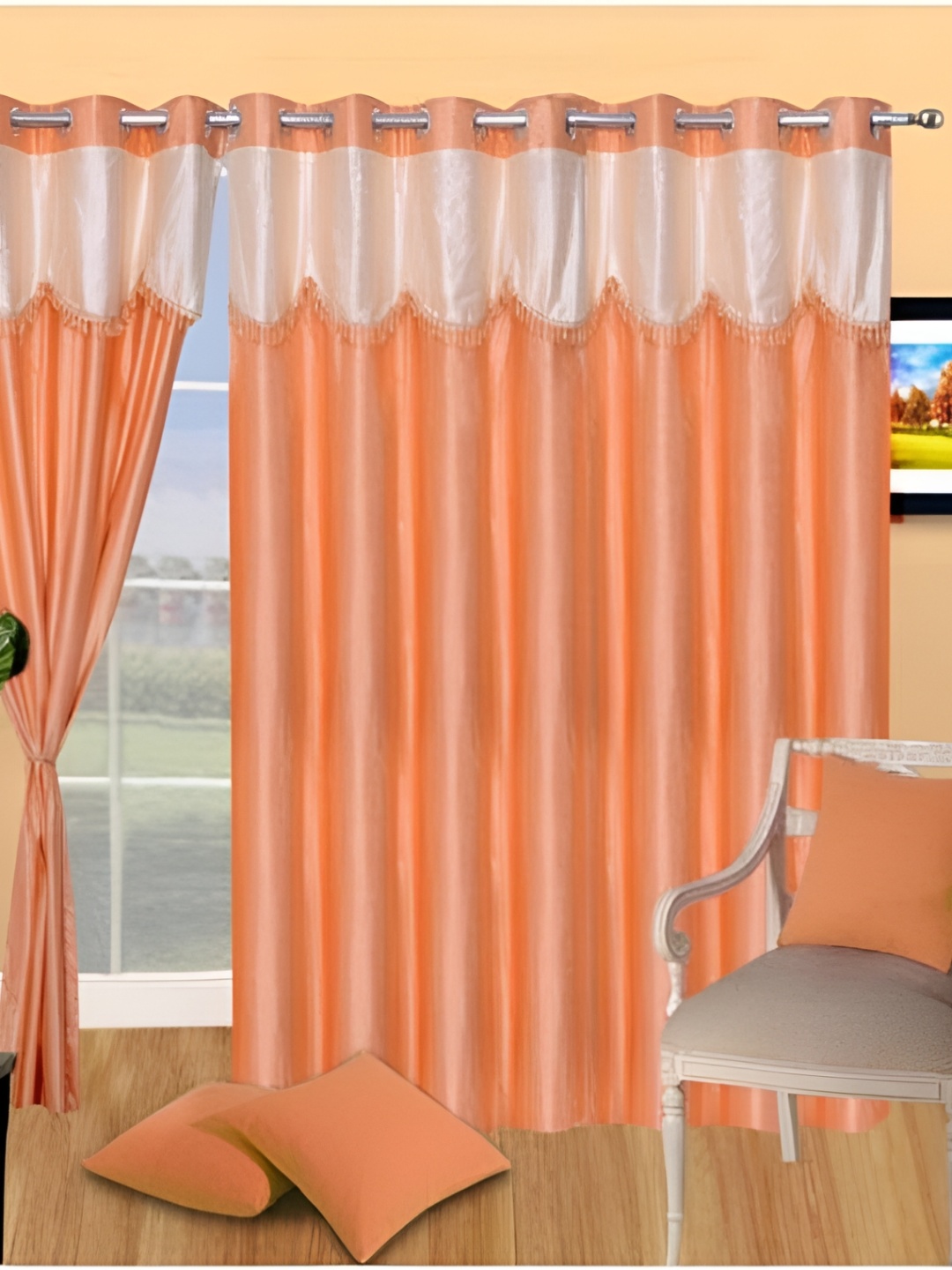 

Panipat Textile Hub Orange & White 2 Pieces Long Door Curtains