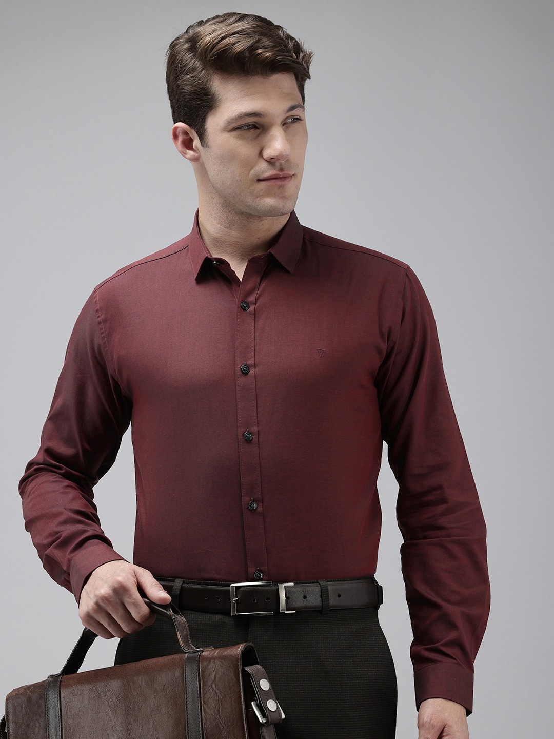 

V Dot Slim Fit Pure Cotton Formal Shirt, Maroon