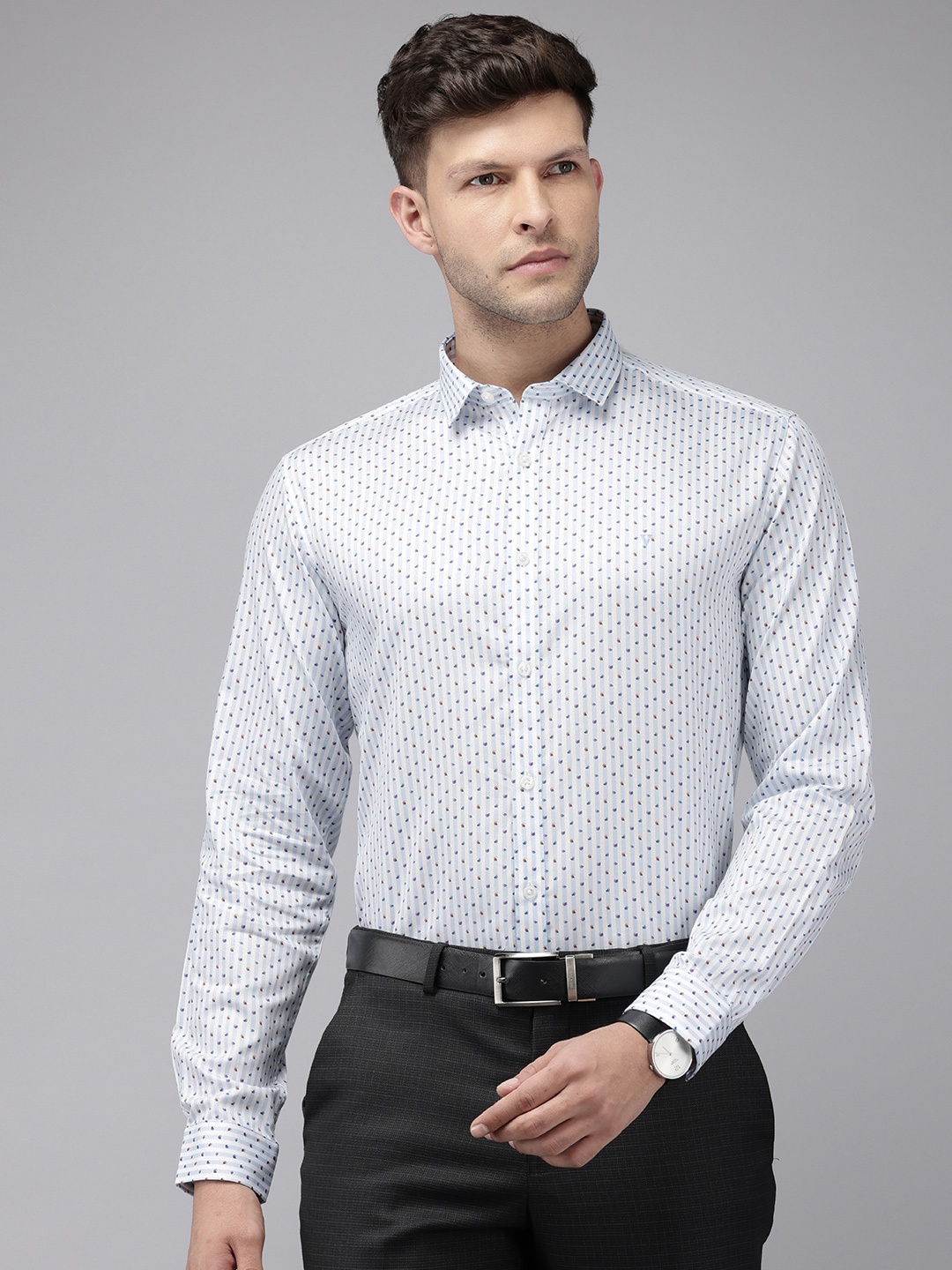 

V Dot Slim Fit Striped Pure Cotton Formal Shirt, White