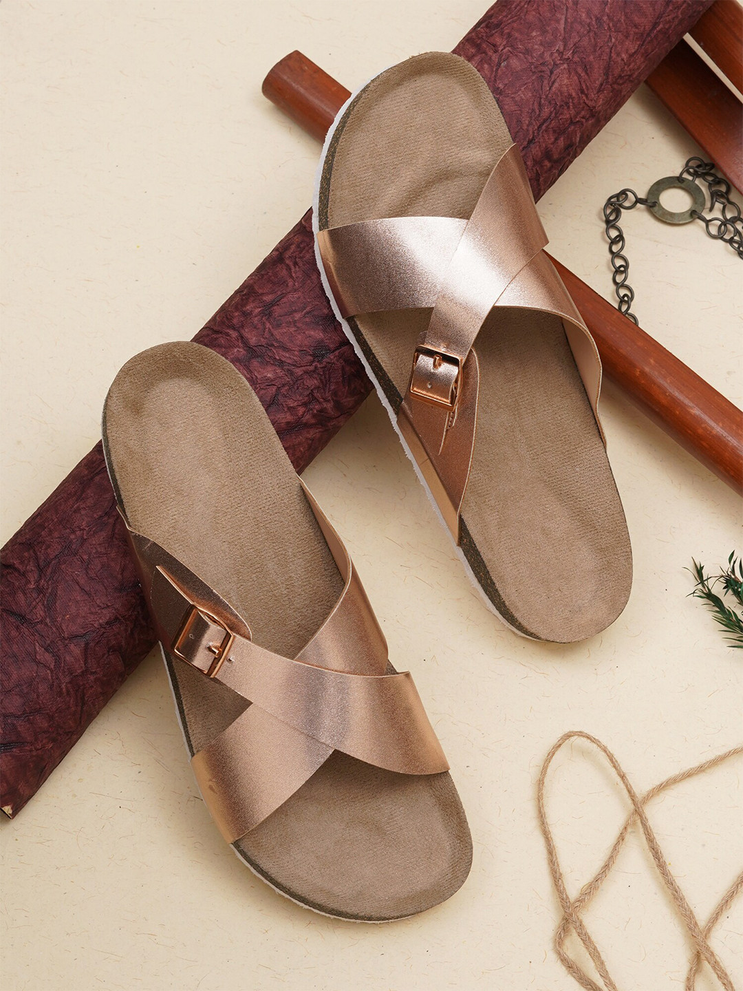 

MOZAFIA Women Open Toe Flats, Rose gold