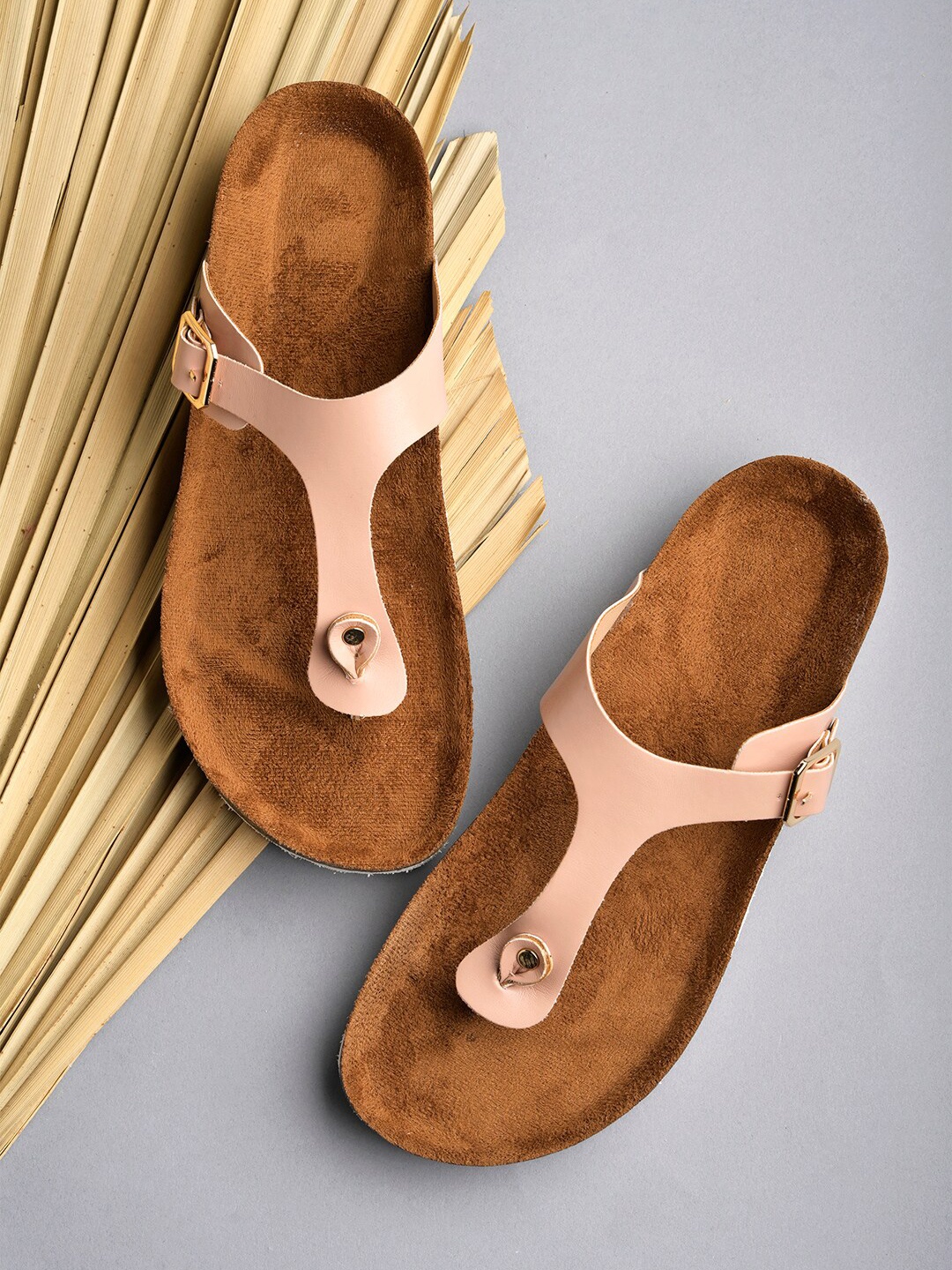 

MOZAFIA Women T-Strap Flats, Nude
