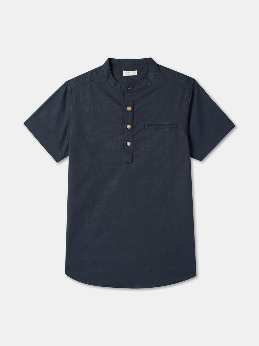 

R&B Boys Band Collar Collar Regular Fit Cotton Casual Shirt, Blue
