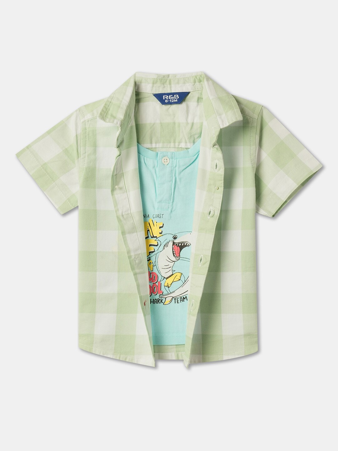 

R&B Boys Gingham Checks Spread Collar Cotton Casual Shirt, Yellow