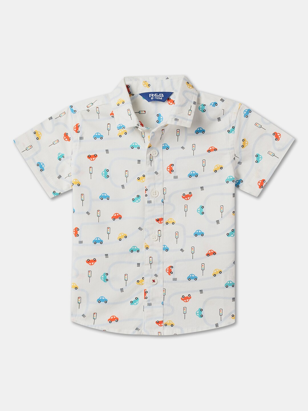 

R&B Boys Conversational Printed Cotton Casual Shirt, White