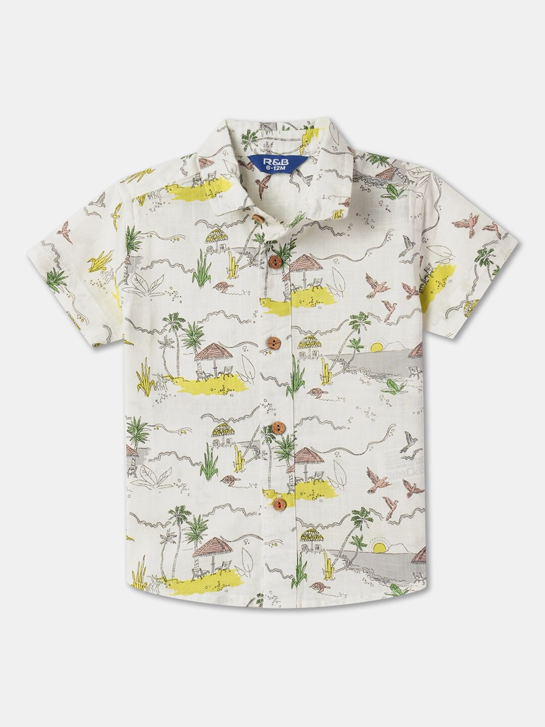 

R&B Infants Boys Graphic Printed Cotton Casual Shirt, Off white