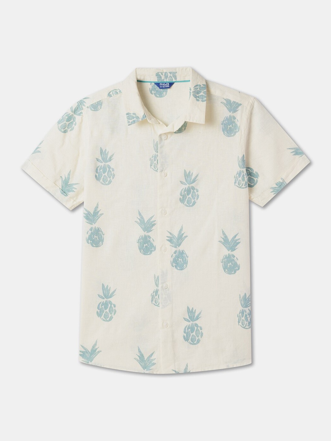 

R&B Boys Conversational Printed Cotton Casual Shirt, White