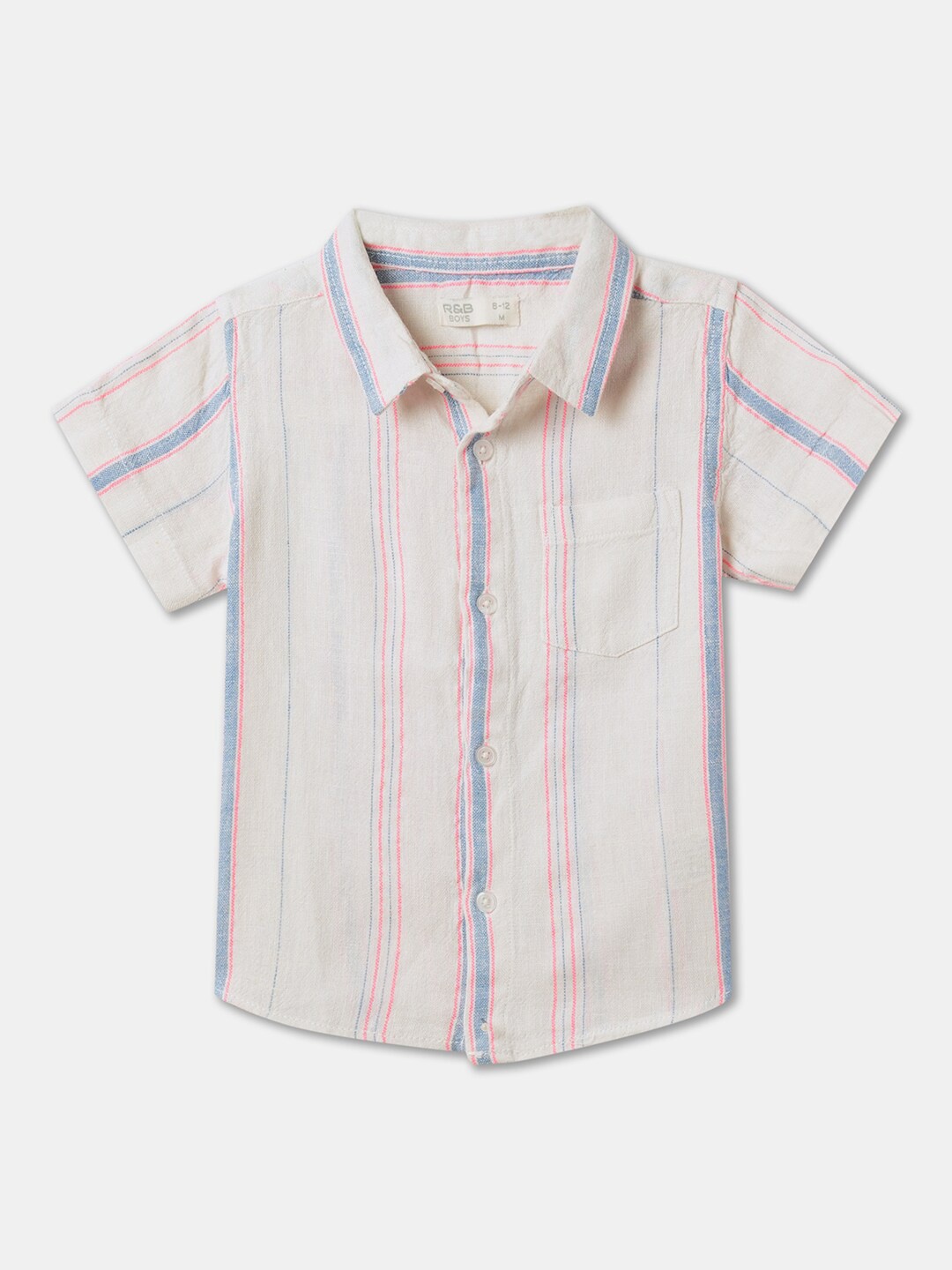 

R&B Boys Multi Stripes Spread Collar Cotton Casual Shirt, White